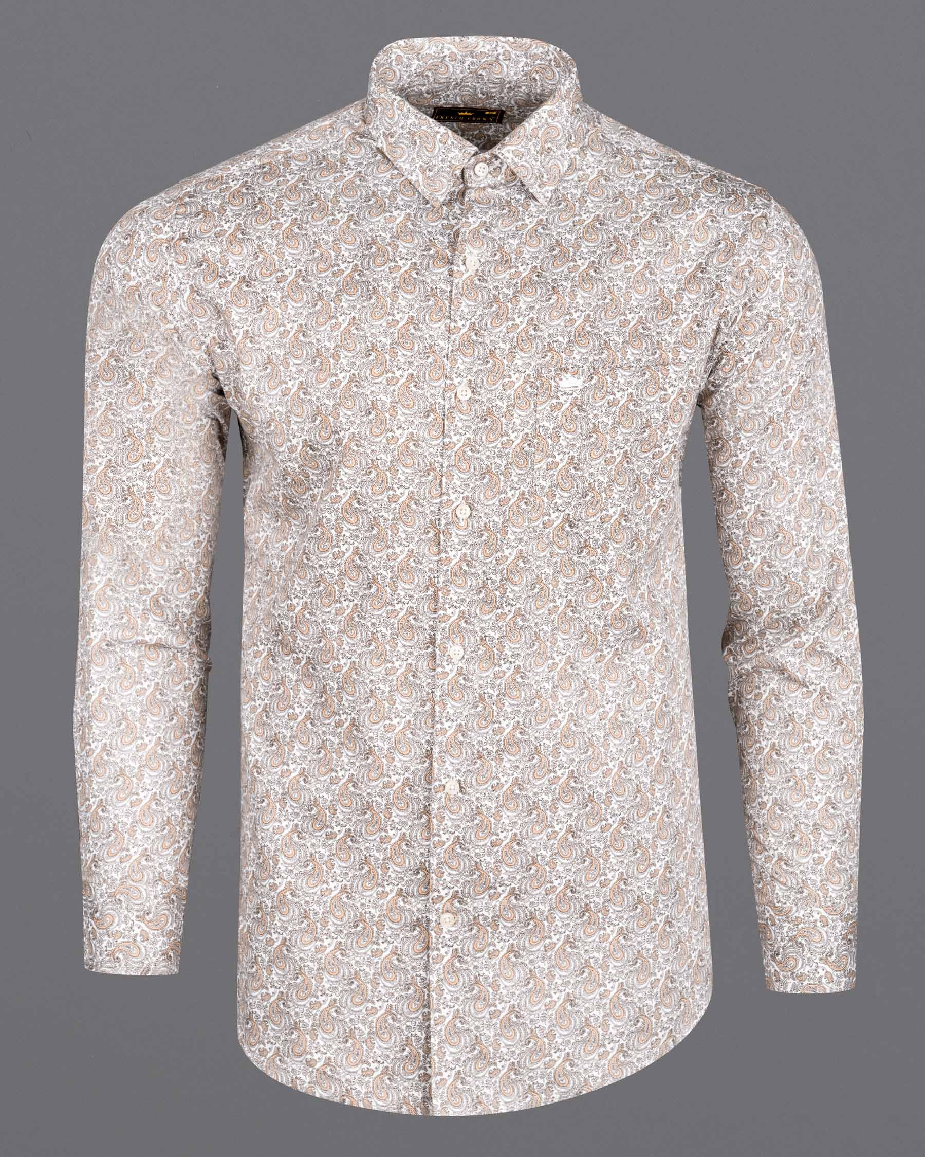 Bright White Paisley Printed Luxurious Satin Shirt