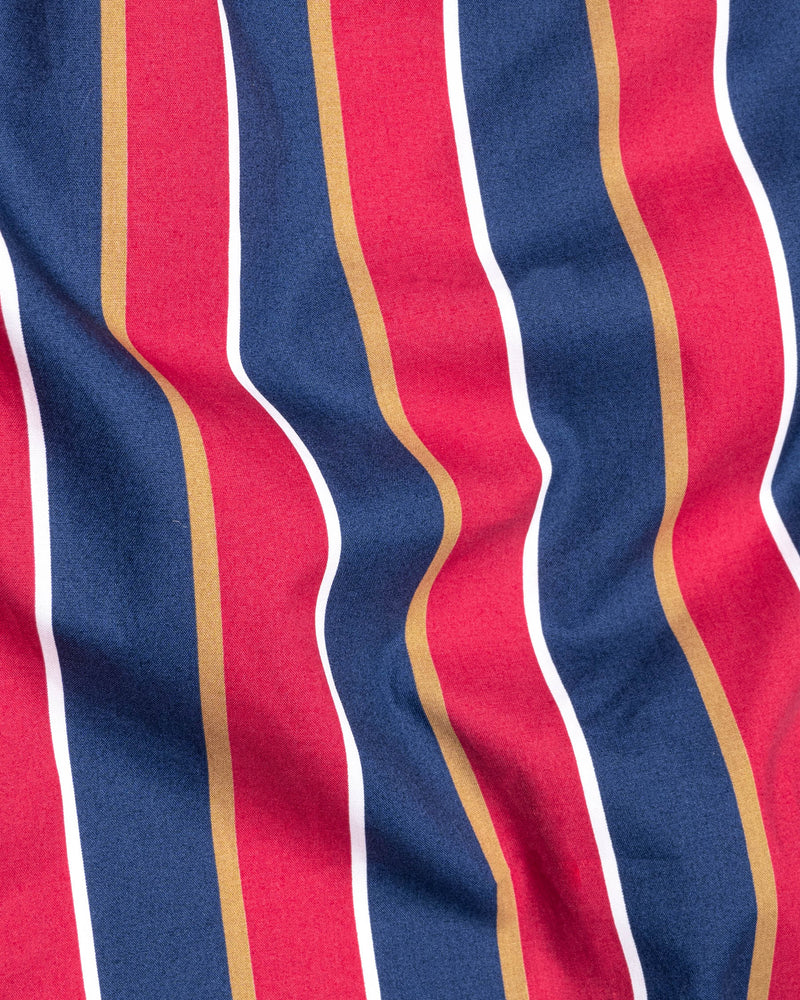 Cloudburst Blue and Raspberry Red Striped Premium Cotton Shirt