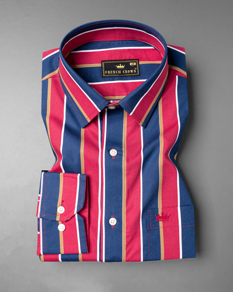 Cloudburst Blue and Raspberry Red Striped Premium Cotton Shirt