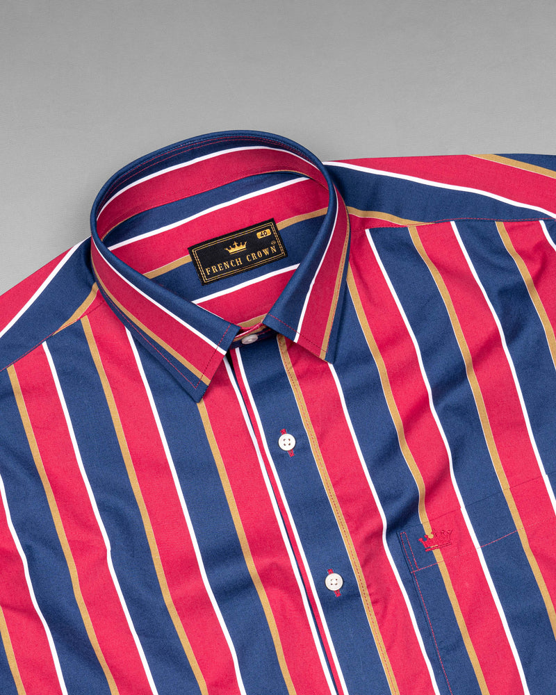 Cloudburst Blue and Raspberry Red Striped Premium Cotton Shirt