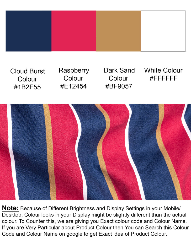 Cloudburst Blue and Raspberry Red Striped Premium Cotton Shirt