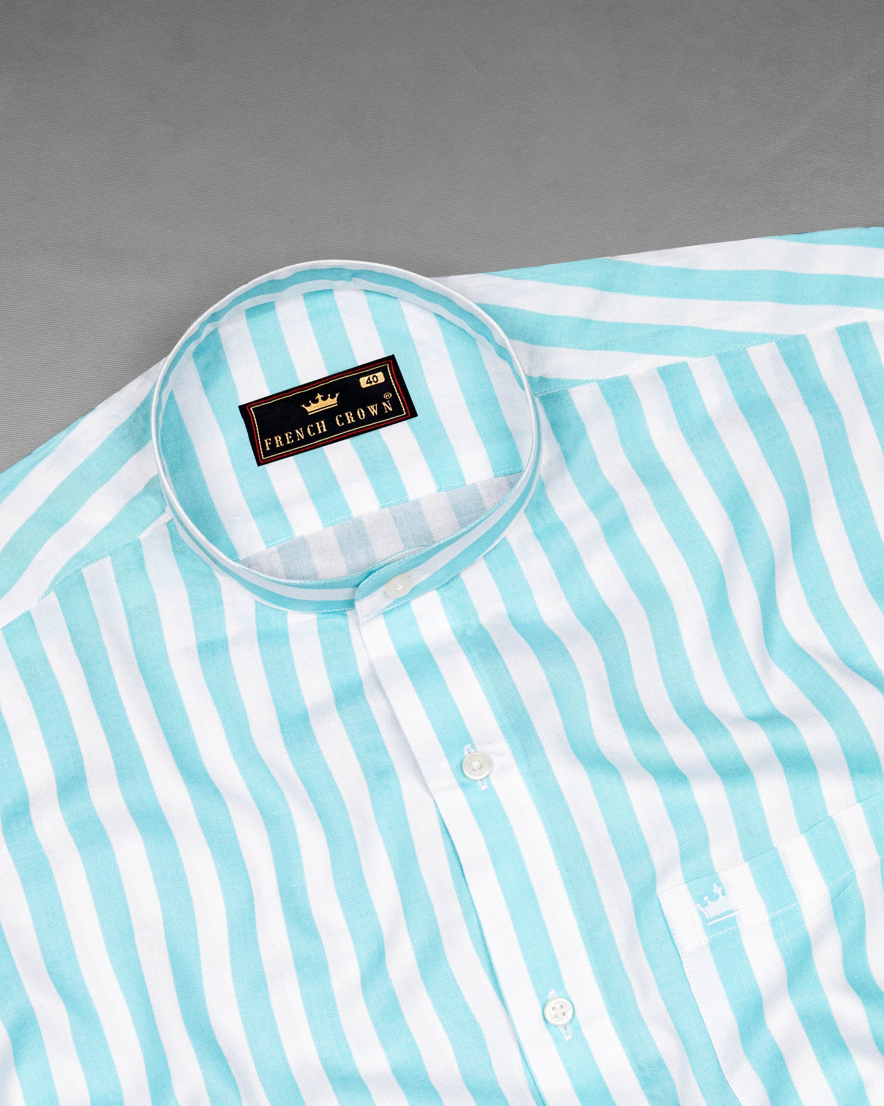Aqua Blue and White Striped Tencel Shirt