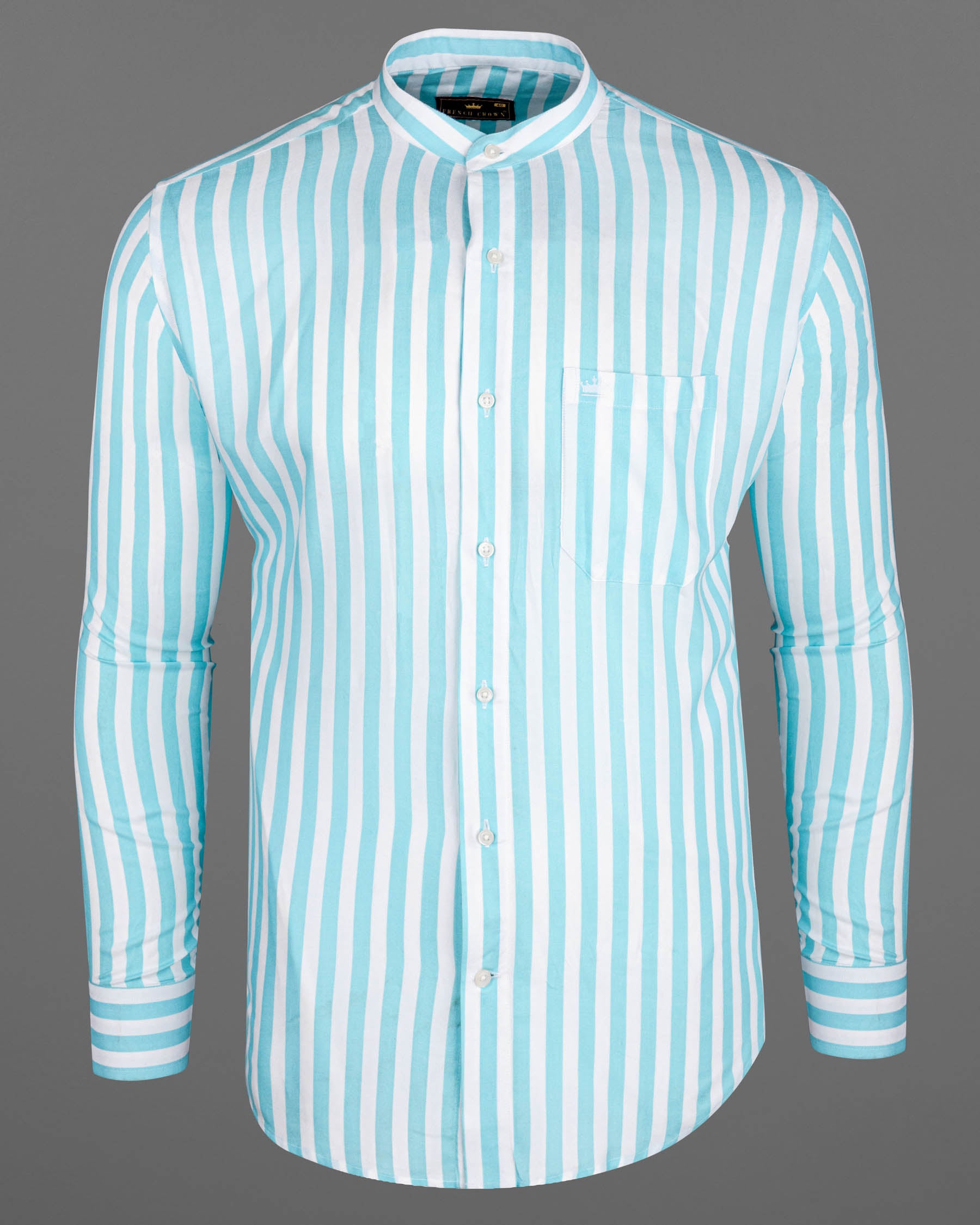 Aqua Blue and White Striped Tencel Shirt
