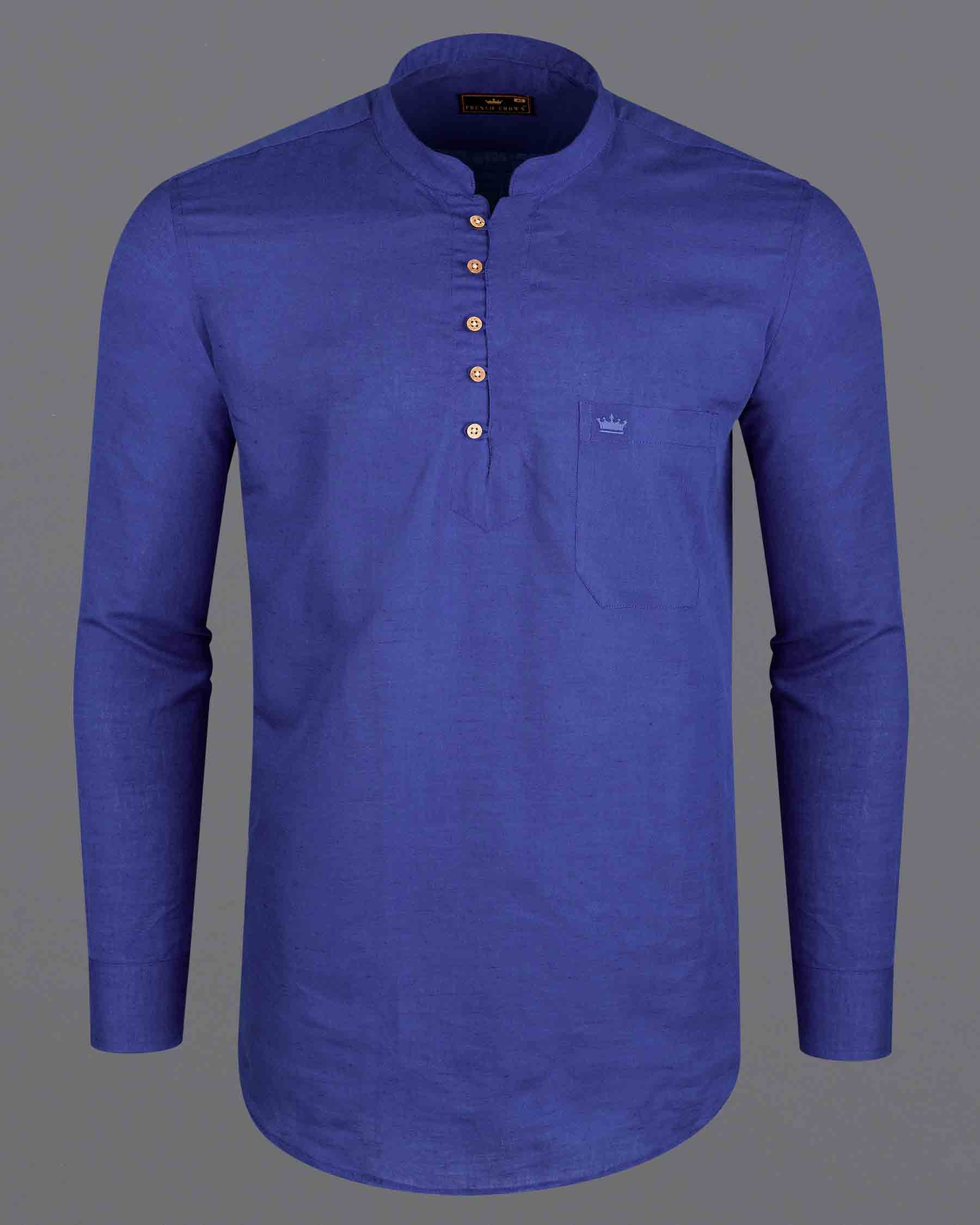 Chambray Blue Luxurious Linen Kurta Shirt