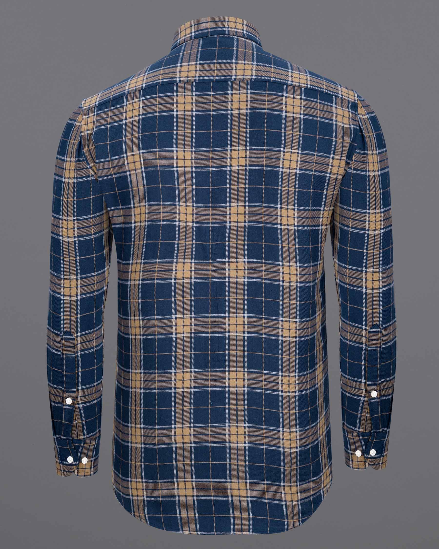 Cloud Burst Blue and Pale Taupe Plaid Flannel Shirt