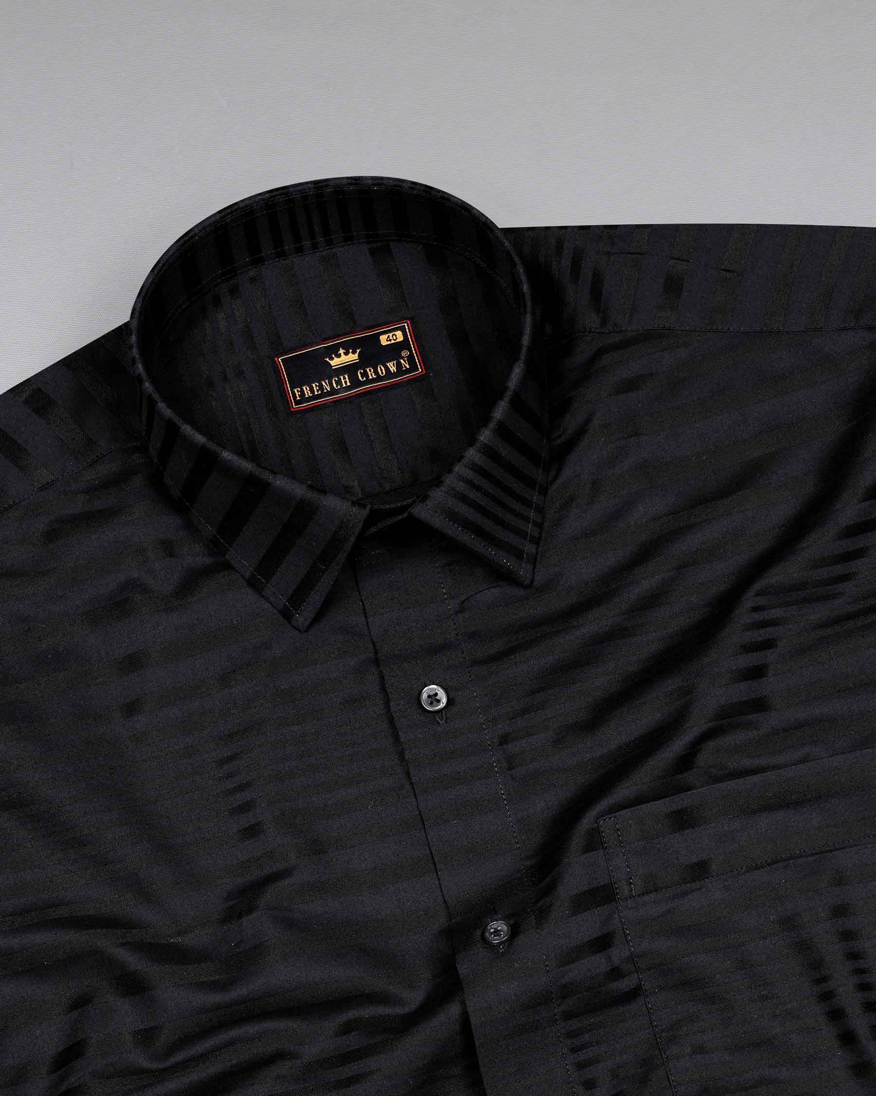 Jade Black Striped Dobby Textured Premium Giza Cotton Shirt  6437-BLK-38, 6437-BLK-H-38, 6437-BLK-39, 6437-BLK-H-39, 6437-BLK-40, 6437-BLK-H-40, 6437-BLK-42, 6437-BLK-H-42, 6437-BLK-44, 6437-BLK-H-44, 6437-BLK-46, 6437-BLK-H-46, 6437-BLK-48, 6437-BLK-H-48, 6437-BLK-50, 6437-BLK-H-50, 6437-BLK-52, 6437-BLK-H-52