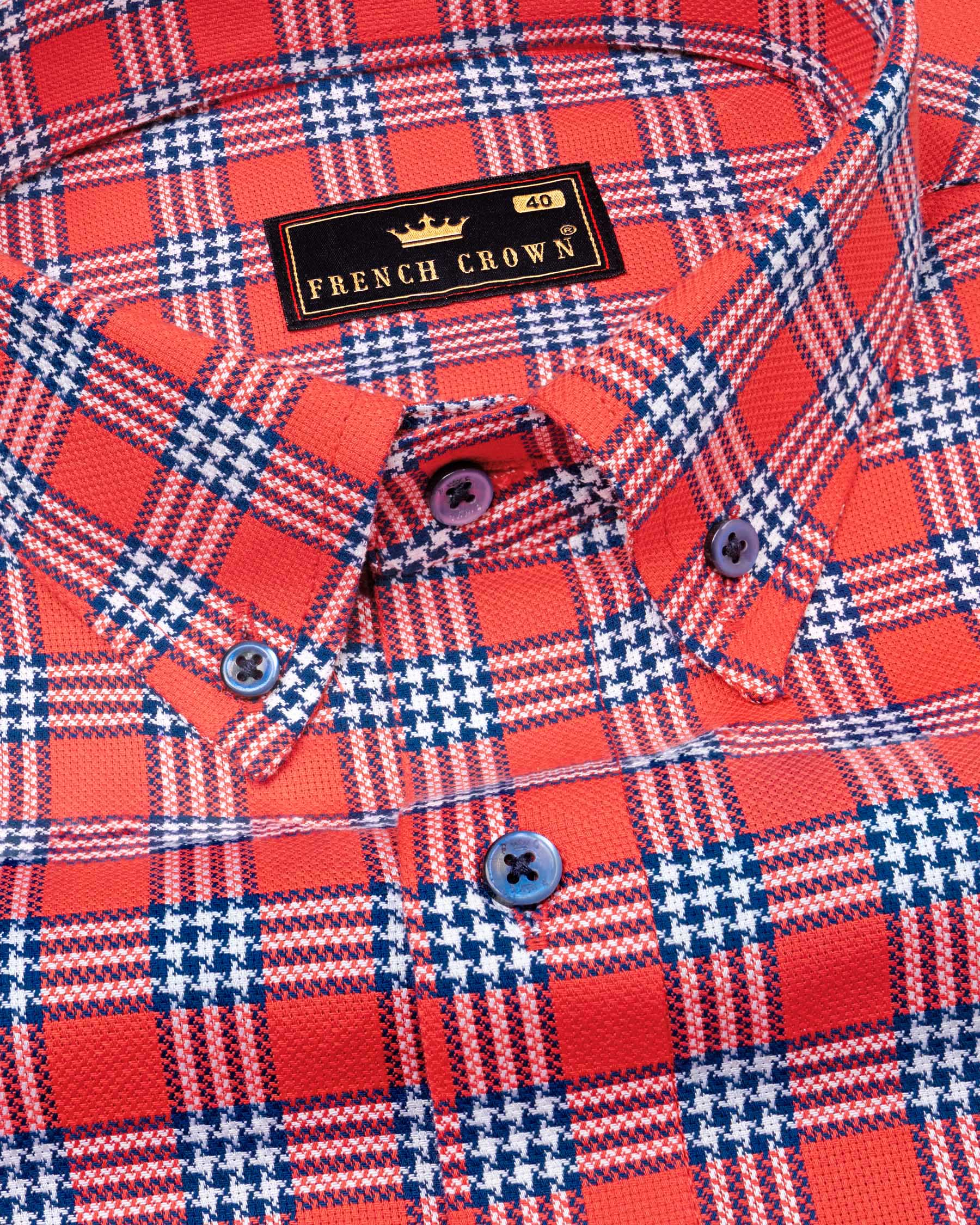 Cinnabar Red Checks-Plaid Casual Premium Cotton Button-Down Shirt