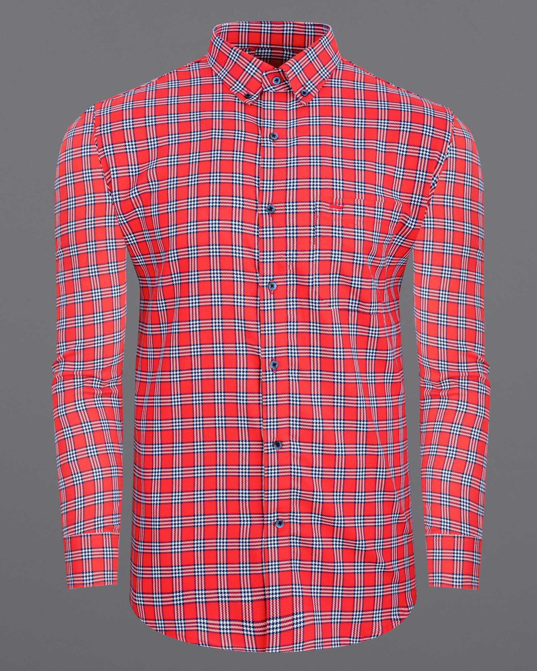 CINNABAR RED CHECKERED DOBBY TEXTURED PREMIUM GIZA COTTON SHIRT