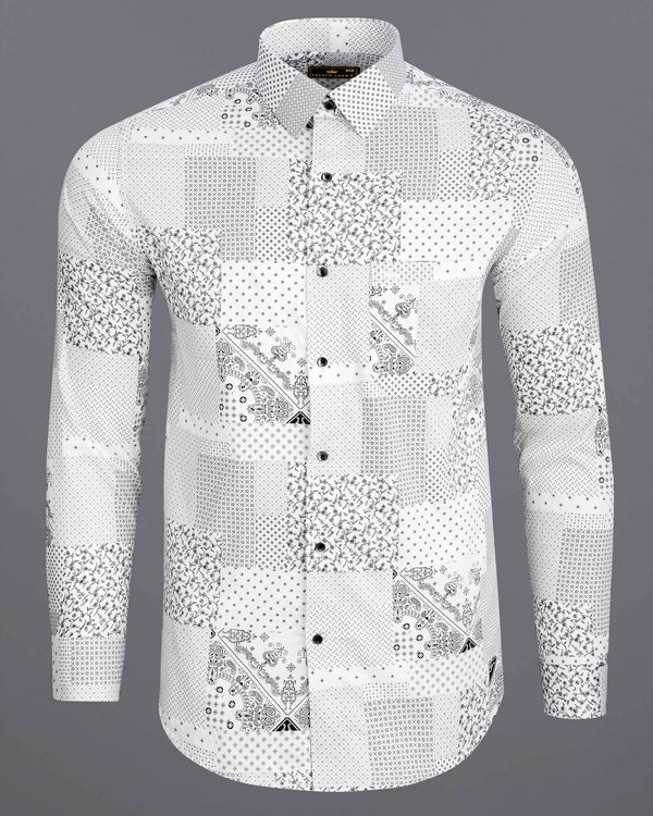 Bright White Square Shaped Paisleys and Flowers Printed Super Soft Premium Cotton Shirt  6543-BLK-38,6543-BLK-H-38,6543-BLK-39,6543-BLK-H-39,6543-BLK-40,6543-BLK-H-40,6543-BLK-42,6543-BLK-H-42,6543-BLK-44,6543-BLK-H-44,6543-BLK-46,6543-BLK-H-46,6543-BLK-48,6543-BLK-H-48,6543-BLK-50,6543-BLK-H-50,6543-BLK-52,6543-BLK-H-52