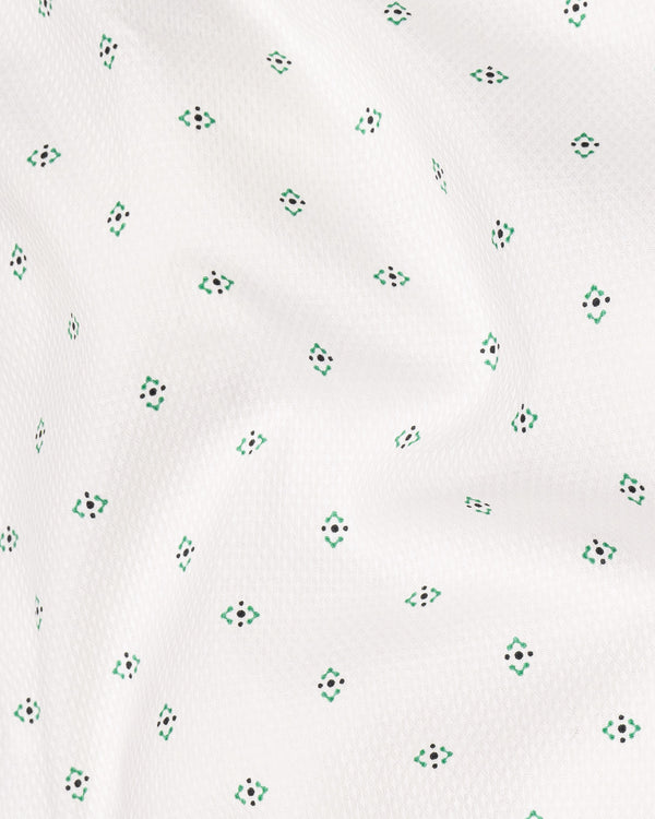 Bright White Diamond Textured and Printed Premium Giza Cotton Shirt