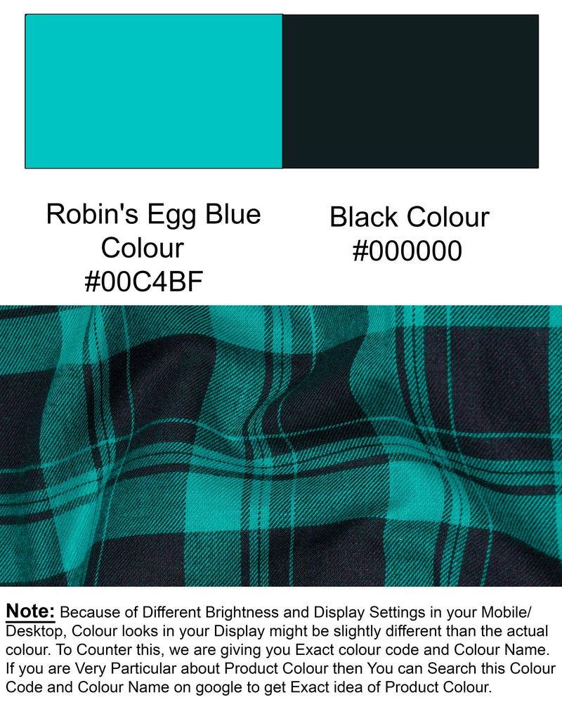Robin Egg Blue With Jade Black Twill Checkered Premium Cotton Kurta Shirt 6569-KS-38,6569-KS-H-38,6569-KS-39,6569-KS-H-39,6569-KS-40,6569-KS-H-40,6569-KS-42,6569-KS-H-42,6569-KS-44,6569-KS-H-44,6569-KS-46,6569-KS-H-46,6569-KS-48,6569-KS-H-48,6569-KS-50,6569-KS-H-50,6569-KS-52,6569-KS-H-52