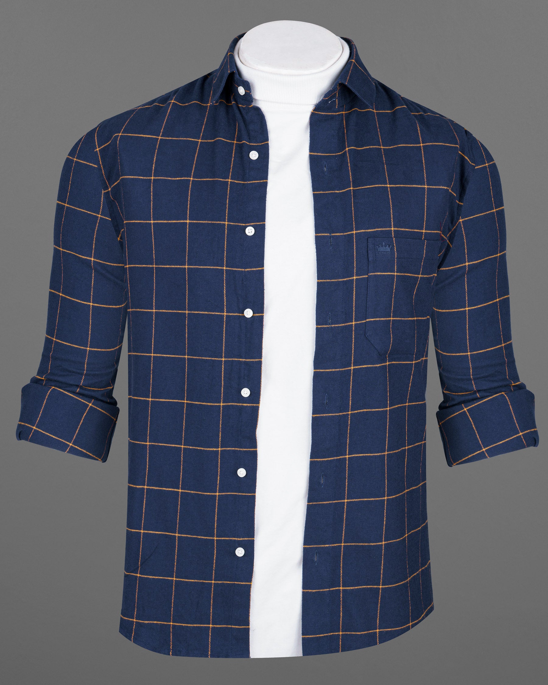 Ebony Clay Blue  Windowpane Heavyweight Flannel OverShirt/Shacket