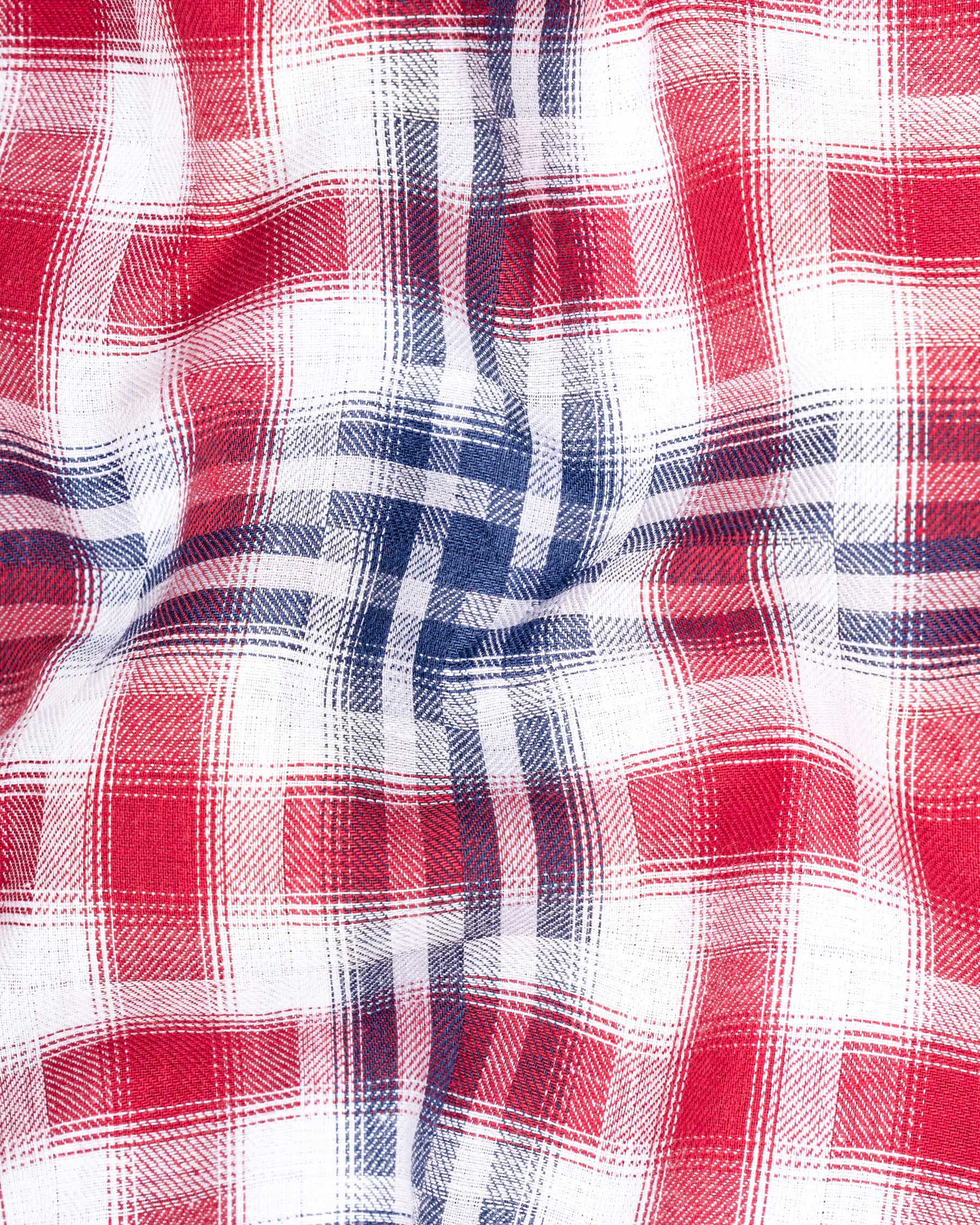Radical Red and Kashmir Blue Plaid Twill Textured Textured Premium Cotton Shirt