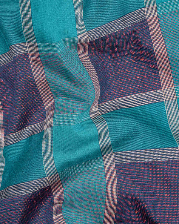 Eastern Blue and Rhino Blue Checkered Print Dobby Textured Premium Giza Cotton Shirt
