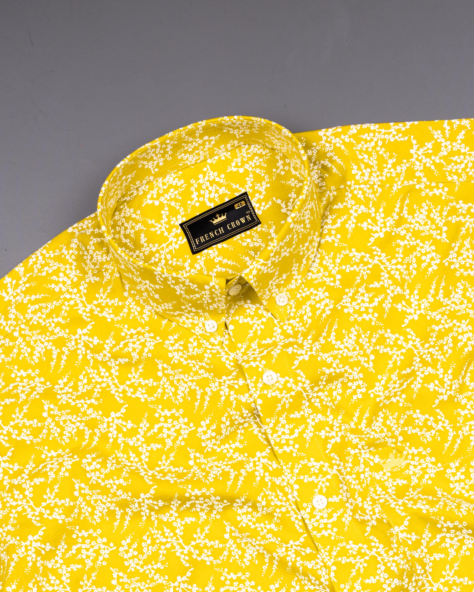 School Bus Yellow and White Flower Vine Printed Super Soft Premium Cotton Shirt