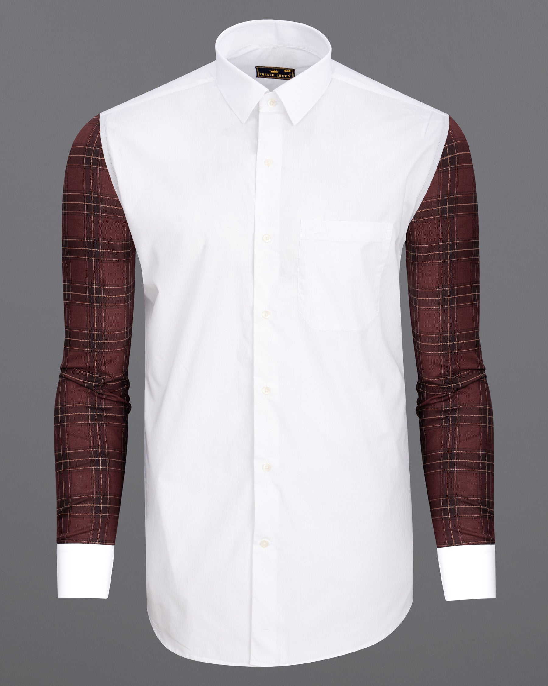 Bright White with Brown Plaid Sleeves Premium Cotton Shirt 6599-P128-38, 6599-P128-H-38, 6599-P128-39, 6599-P128-H-39, 6599-P128-40, 6599-P128-H-40, 6599-P128-42, 6599-P128-H-42, 6599-P128-44, 6599-P128-H-44, 6599-P128-46, 6599-P128-H-46, 6599-P128-48, 6599-P128-H-48, 6599-P128-50, 6599-P128-H-50, 6599-P128-52, 6599-P128-H-52