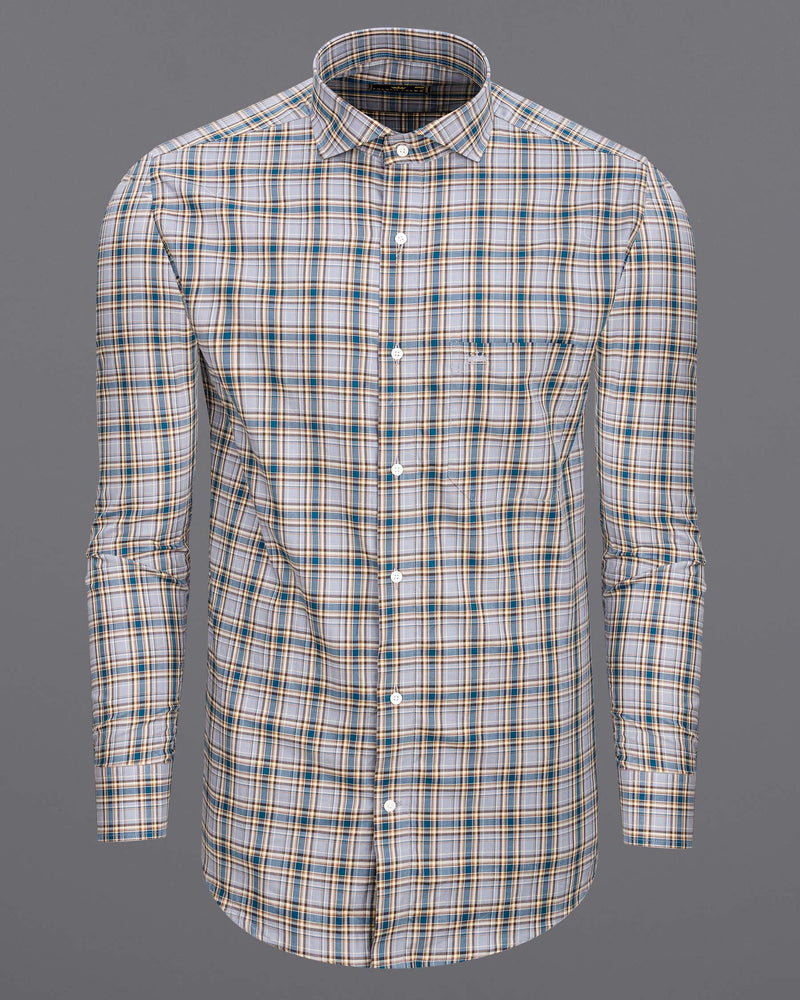 GREY WITH MARINE BLUE TWILL PLAID PREMIUM COTTON SHIRT