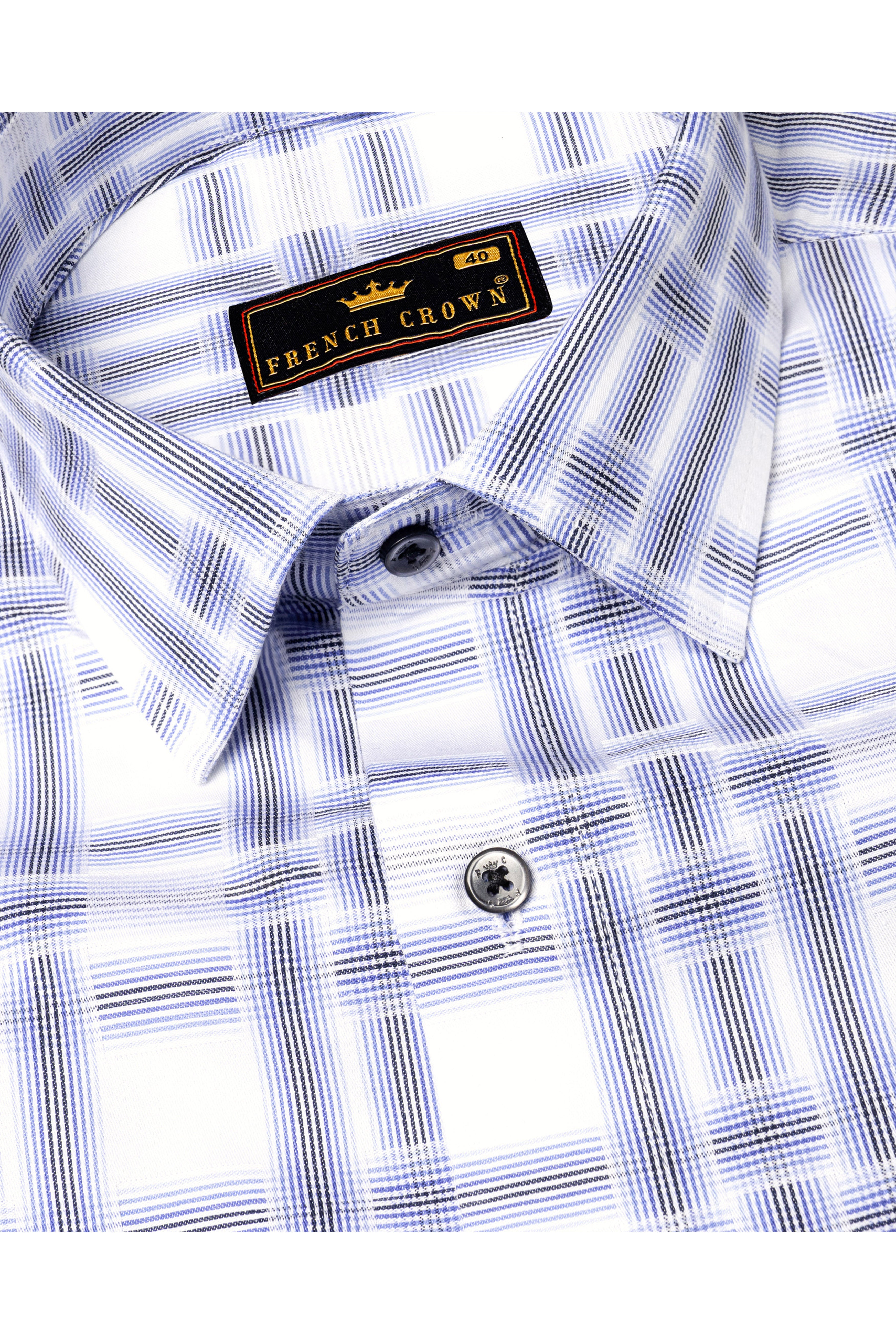 Bright White with Light Pastel Blue Checkered with Funky Patch Work Dobby Premium Giza Cotton Designer Shirt