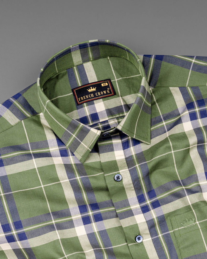 Dingley Green with Downriver Blue Twill Plaid Premium Cotton Shirt