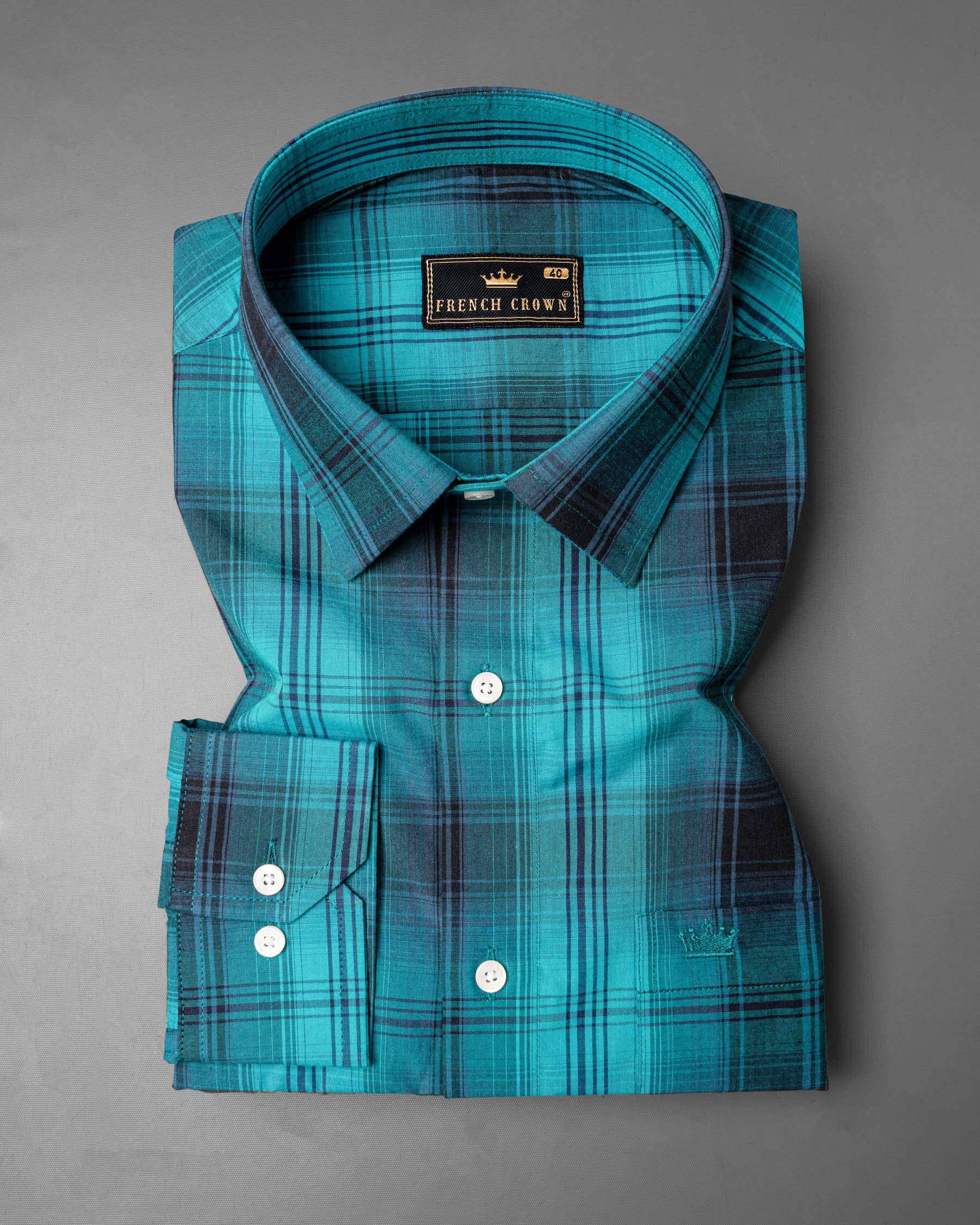 Turquoise and Rhino Blue Plaid Premium Cotton Shirt