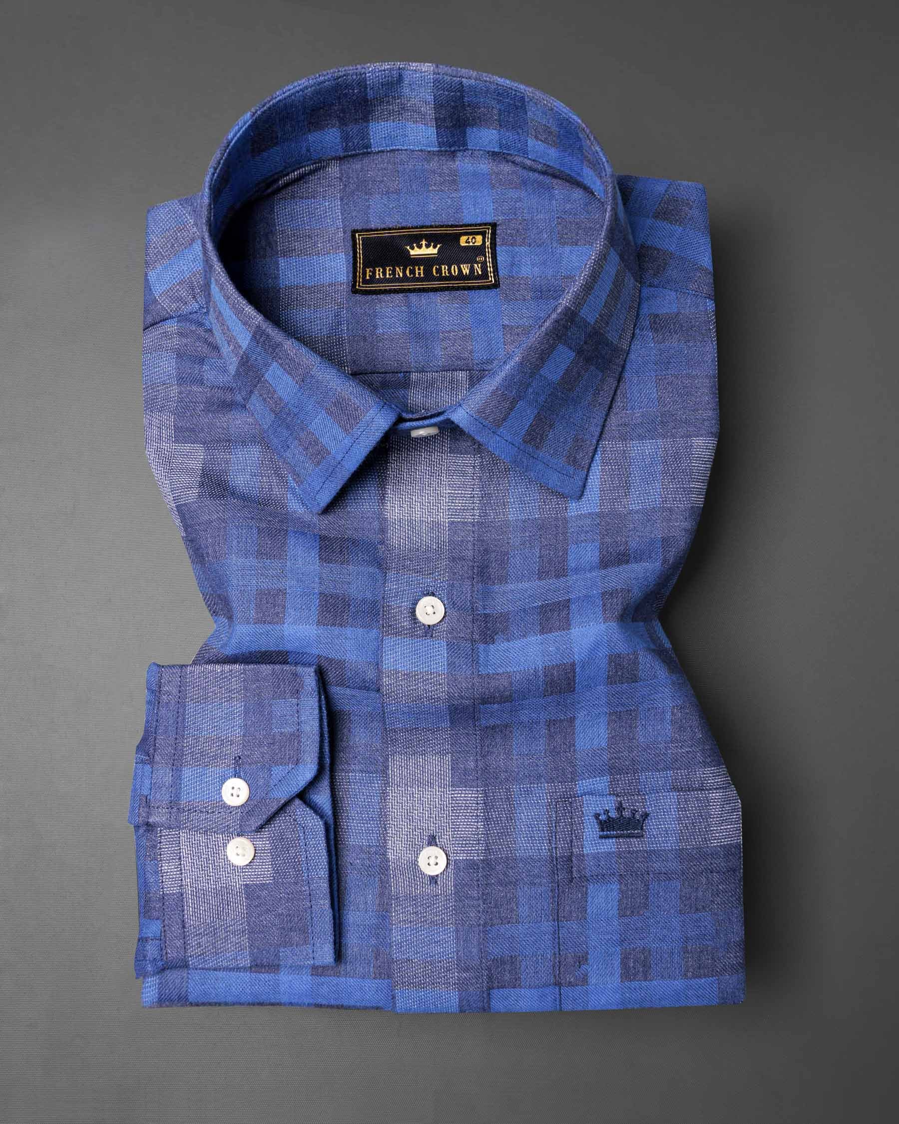 Glaucous Blue Plaid Twill Textured Premium Cotton Shirt 6680-38,6680-H-38,6680-39,6680-H-39,6680-40,6680-H-40,6680-42,6680-H-42,6680-44,6680-H-44,6680-46,6680-H-46,6680-48,6680-H-48,6680-50,6680-H-50,6680-52,6680-H-52\