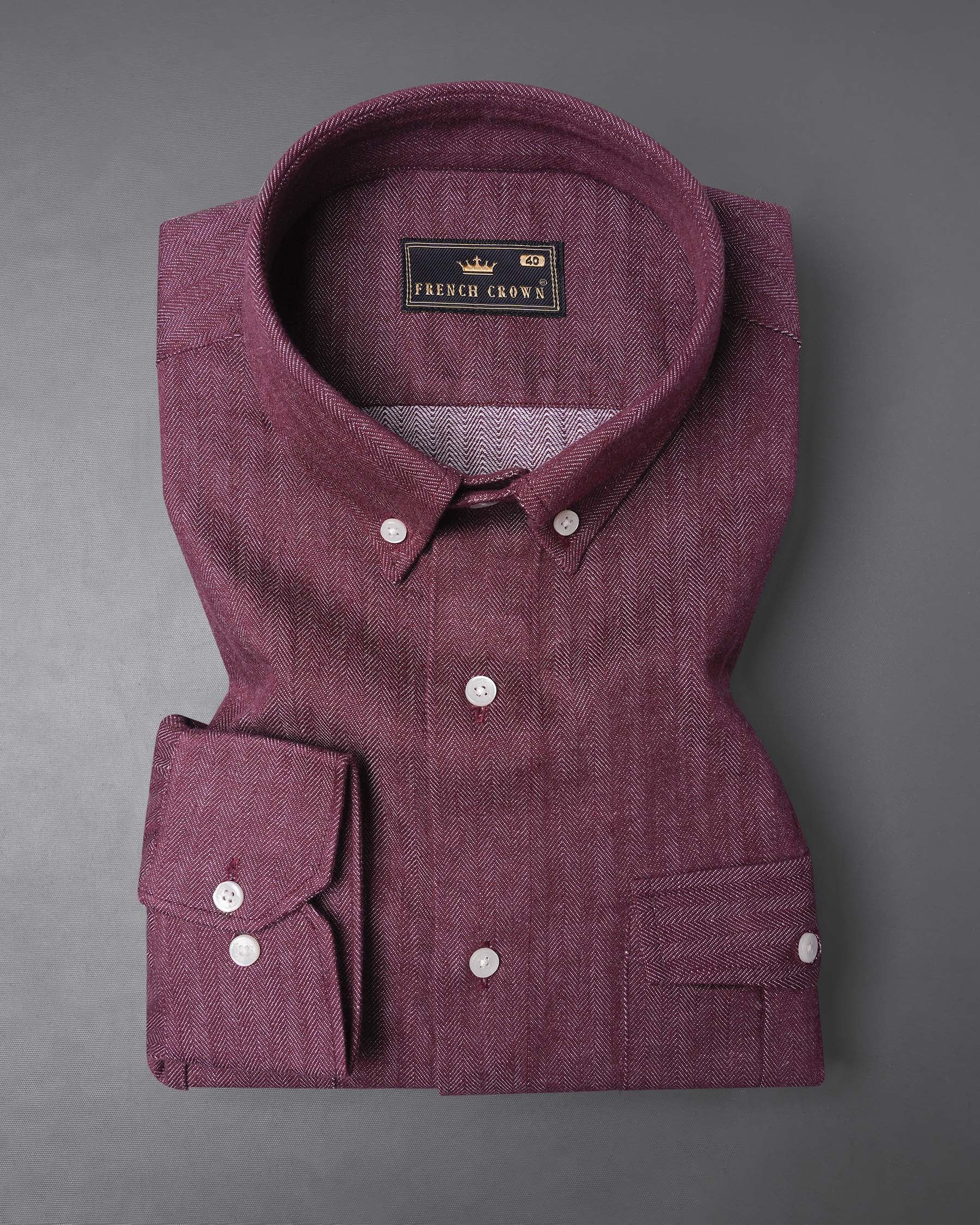 Finn Mauve Heavyweight Herringbone Striped Premium Cotton Overshirt/Shacket