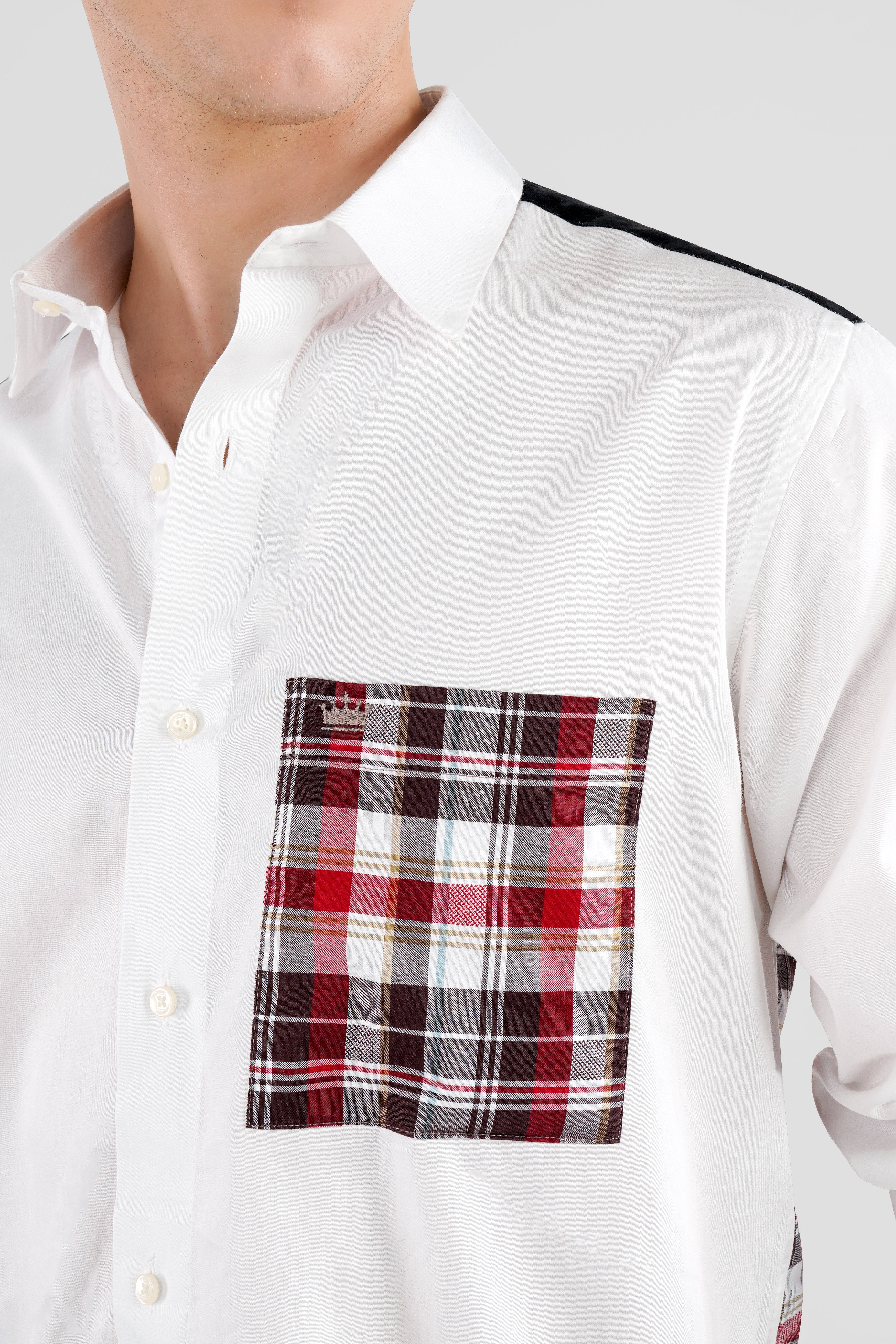 Bright White and Persian Plum Red Checkered with Funky Printed Super Soft Premium Cotton Designer Shirt