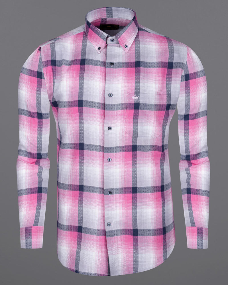 ZODIAC BLUE WITH THULIAN PINK TWILL CHECKERED PREMIUM COTTON SHIRT