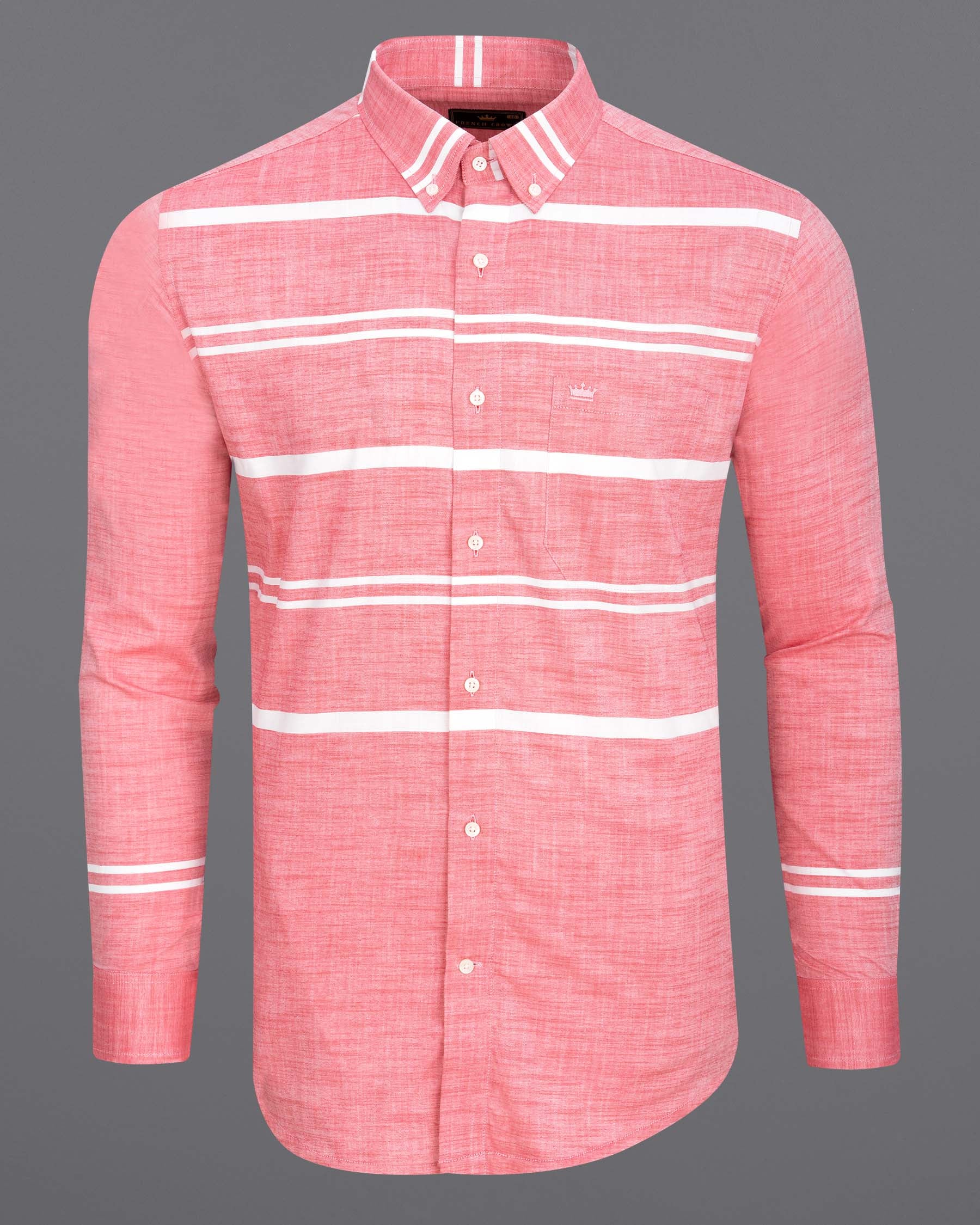 Salmon Pink and white Striped Chambray  Shirt  6767-BD-38,6767-BD-38,6767-BD-39,6767-BD-39,6767-BD-40,6767-BD-40,6767-BD-42,6767-BD-42,6767-BD-44,6767-BD-44,6767-BD-46,6767-BD-46,6767-BD-48,6767-BD-48,6767-BD-50,6767-BD-50,6767-BD-52,6767-BD-52