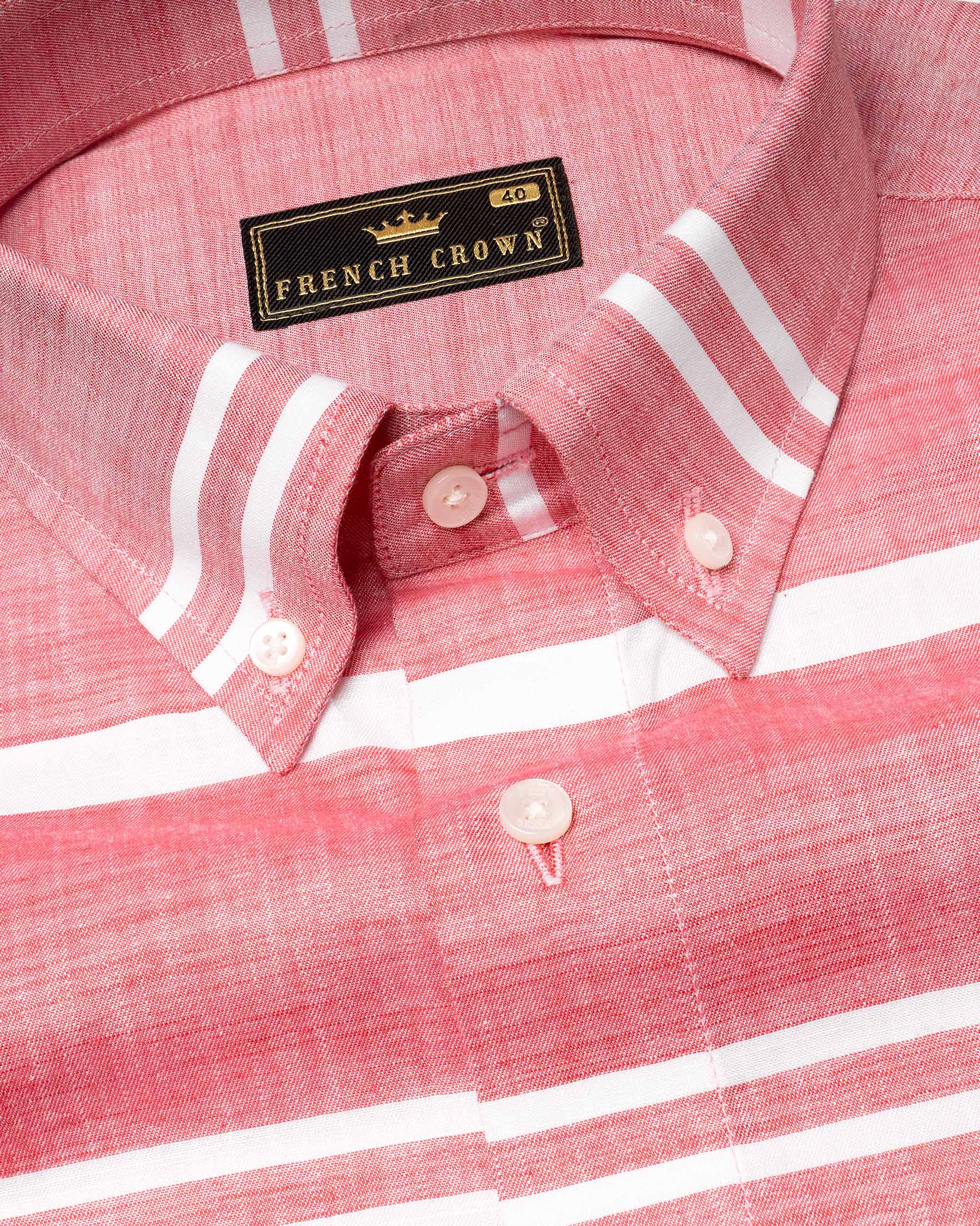 Salmon Pink and white Striped Chambray  Shirt  6767-BD-38,6767-BD-38,6767-BD-39,6767-BD-39,6767-BD-40,6767-BD-40,6767-BD-42,6767-BD-42,6767-BD-44,6767-BD-44,6767-BD-46,6767-BD-46,6767-BD-48,6767-BD-48,6767-BD-50,6767-BD-50,6767-BD-52,6767-BD-52