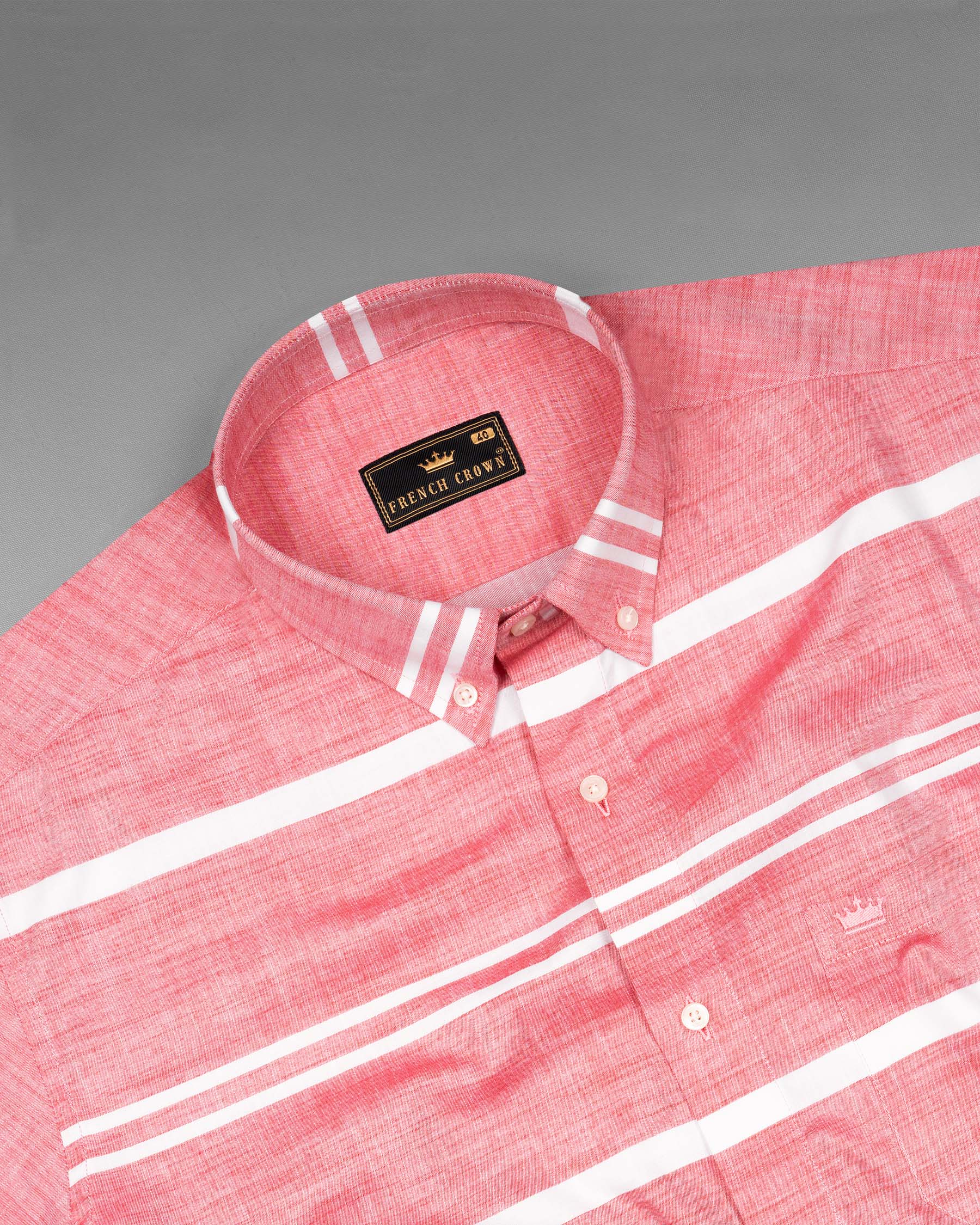 Salmon Pink and white Striped Chambray  Shirt  6767-BD-38,6767-BD-38,6767-BD-39,6767-BD-39,6767-BD-40,6767-BD-40,6767-BD-42,6767-BD-42,6767-BD-44,6767-BD-44,6767-BD-46,6767-BD-46,6767-BD-48,6767-BD-48,6767-BD-50,6767-BD-50,6767-BD-52,6767-BD-52