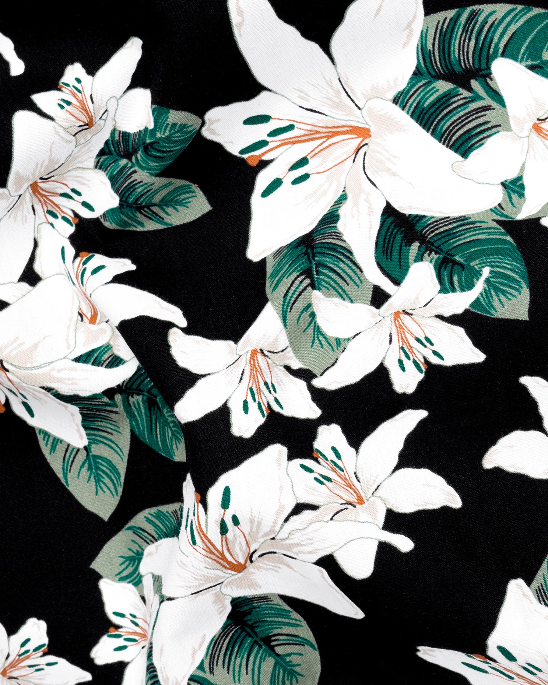 Jade Black with Multicolour Lily Printed Twill Textured Premium Cotton Kurta Shirt