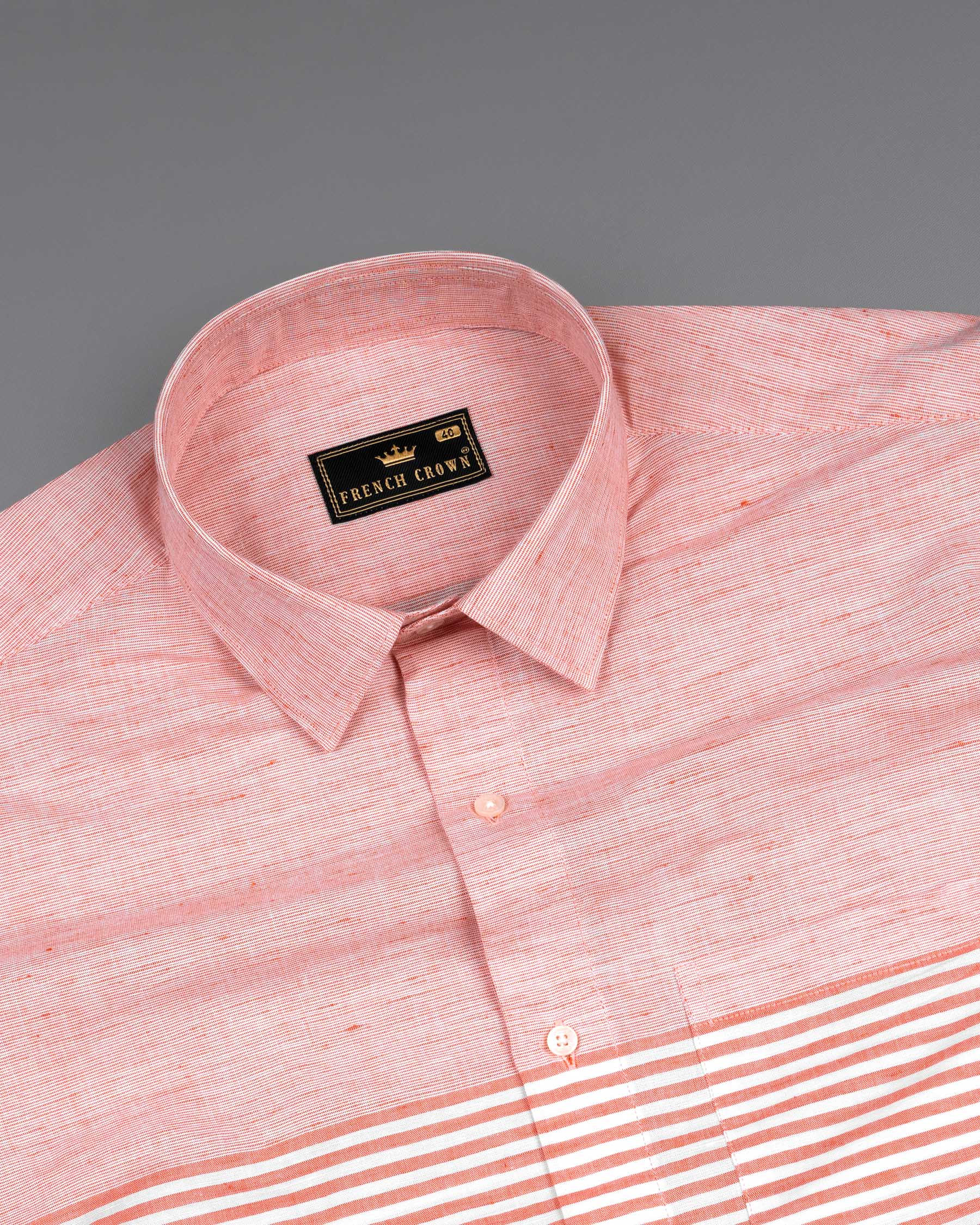 Blush Peach and White Striped Luxurious Linen Shirt