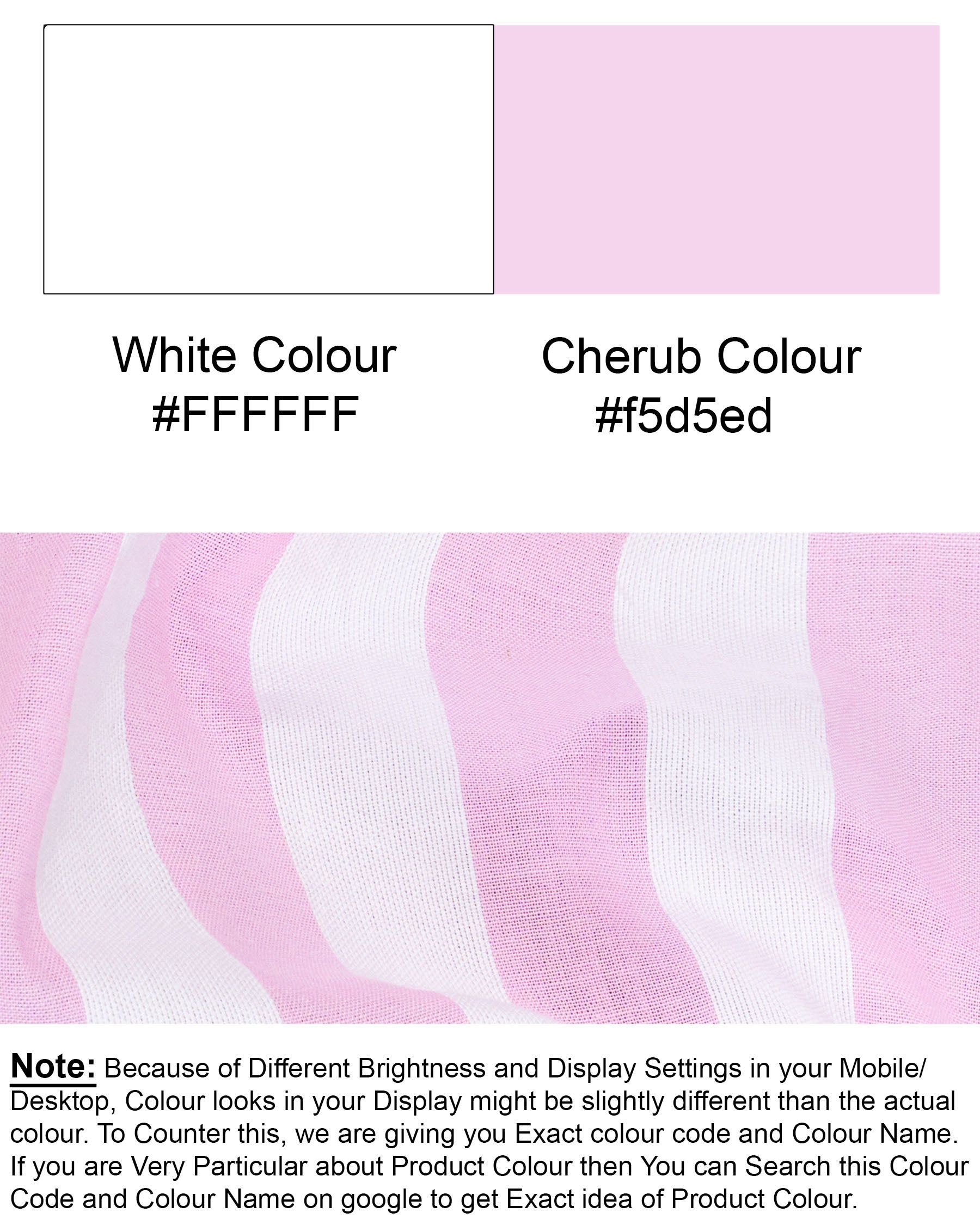 Bright White and Cherub Pink Striped Premium Cotton Kurta Shirt