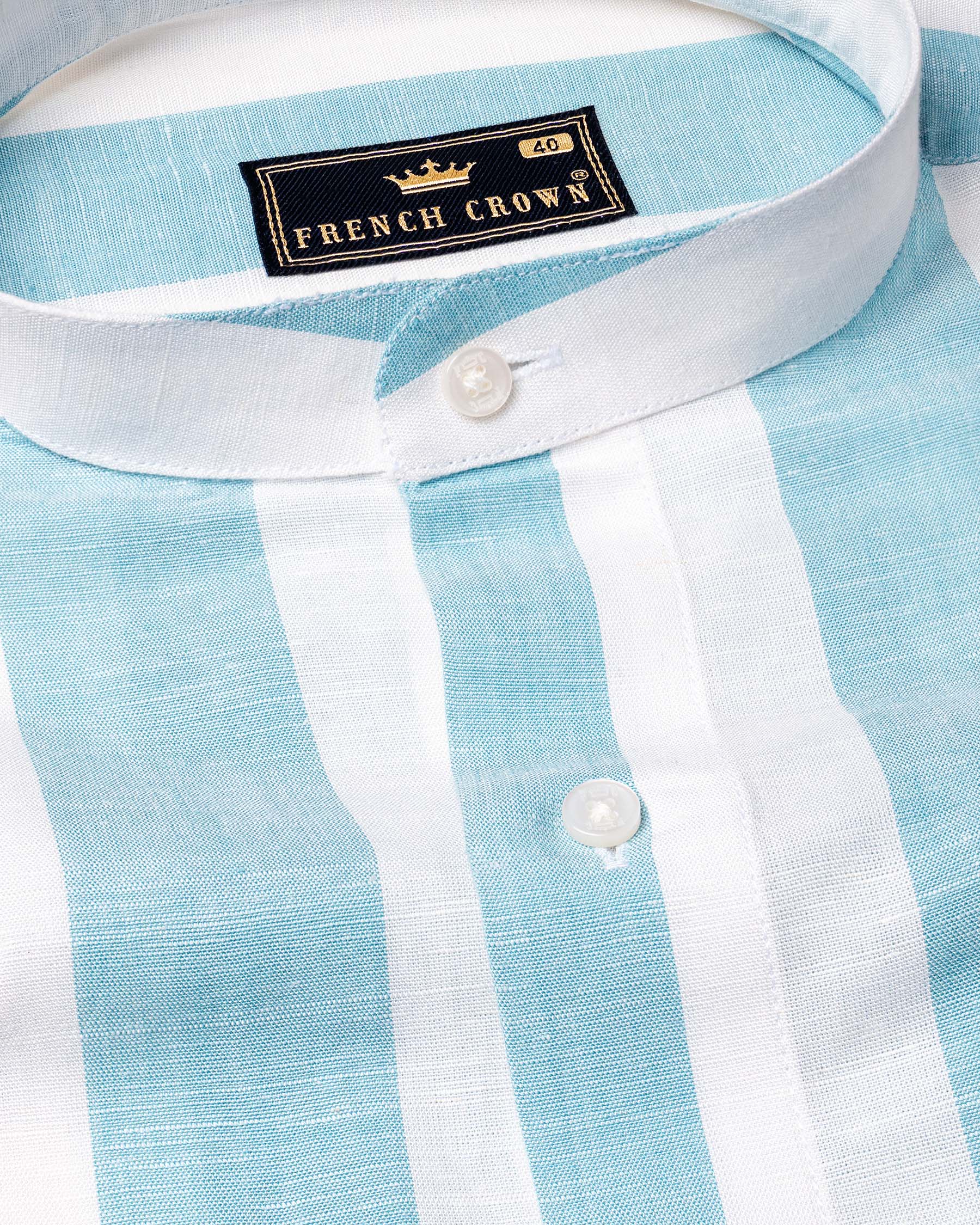 Jet Stream and White Broad Striped Luxurious Linen Shirt