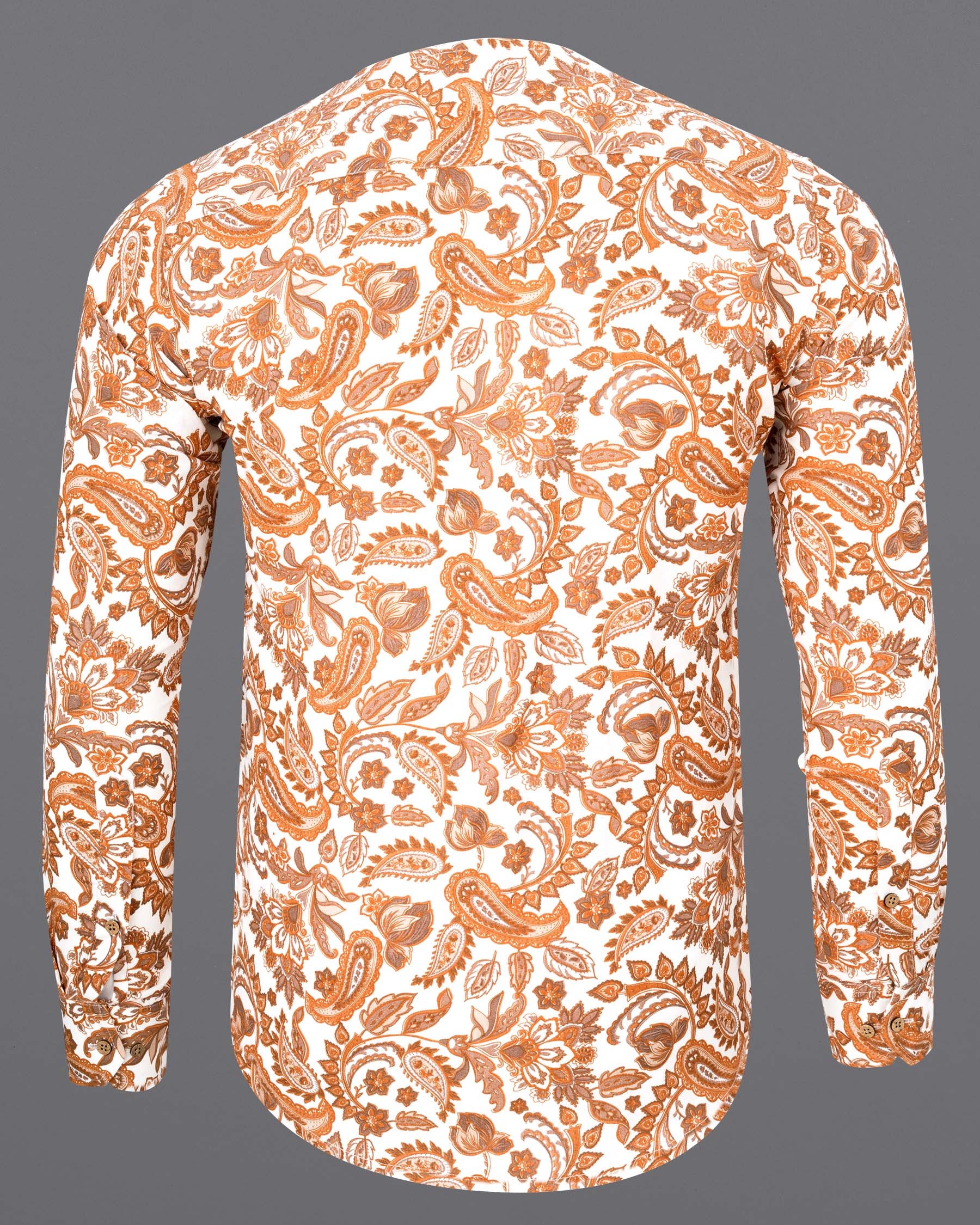 White Lilac and Pale Brown Paisley and Floral Printed Luxurious Linen Kurta Shirt