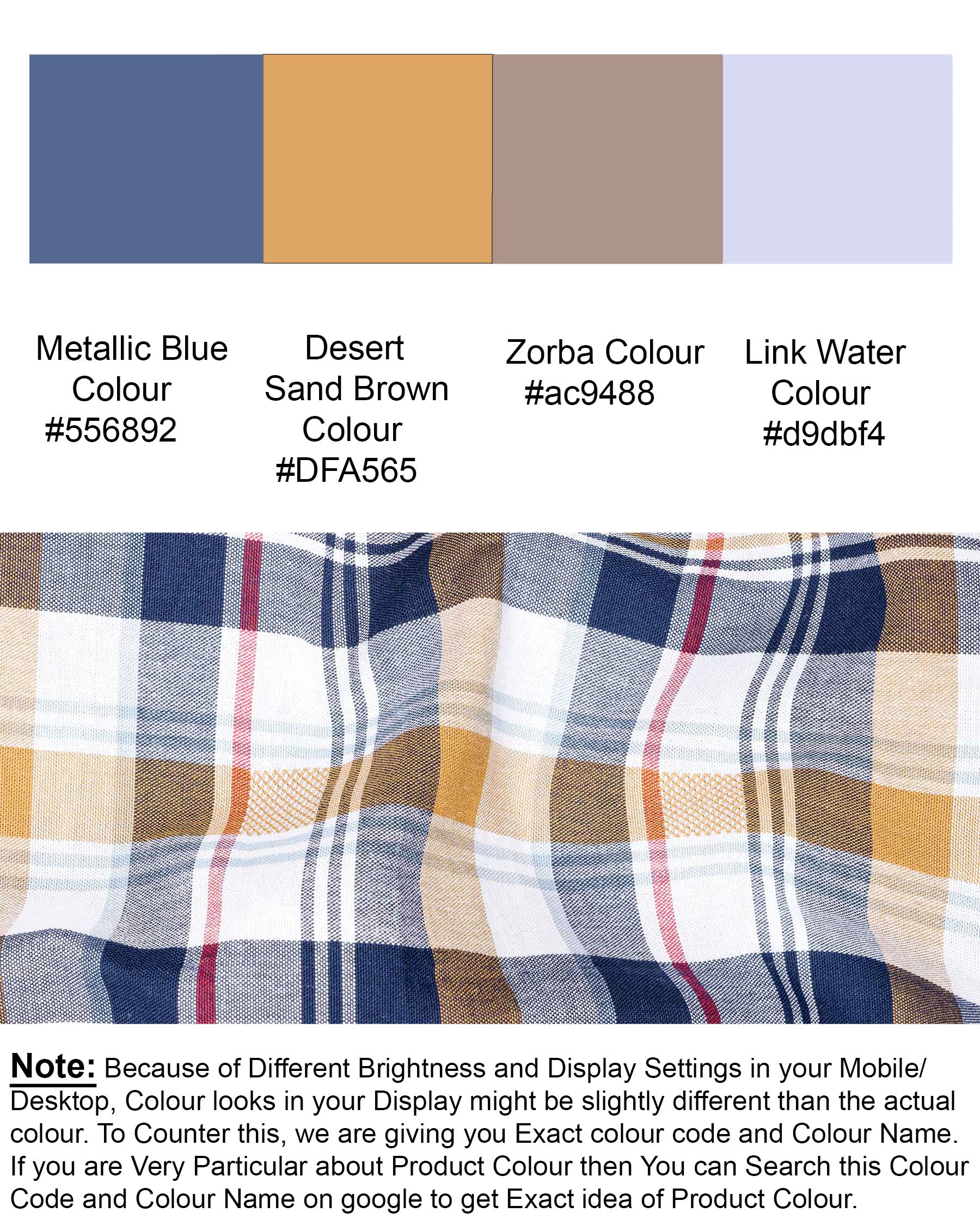 Metallic Blue and Desert Sand Brown Plaid Dobby Textured Premium Giza Cotton Shirt