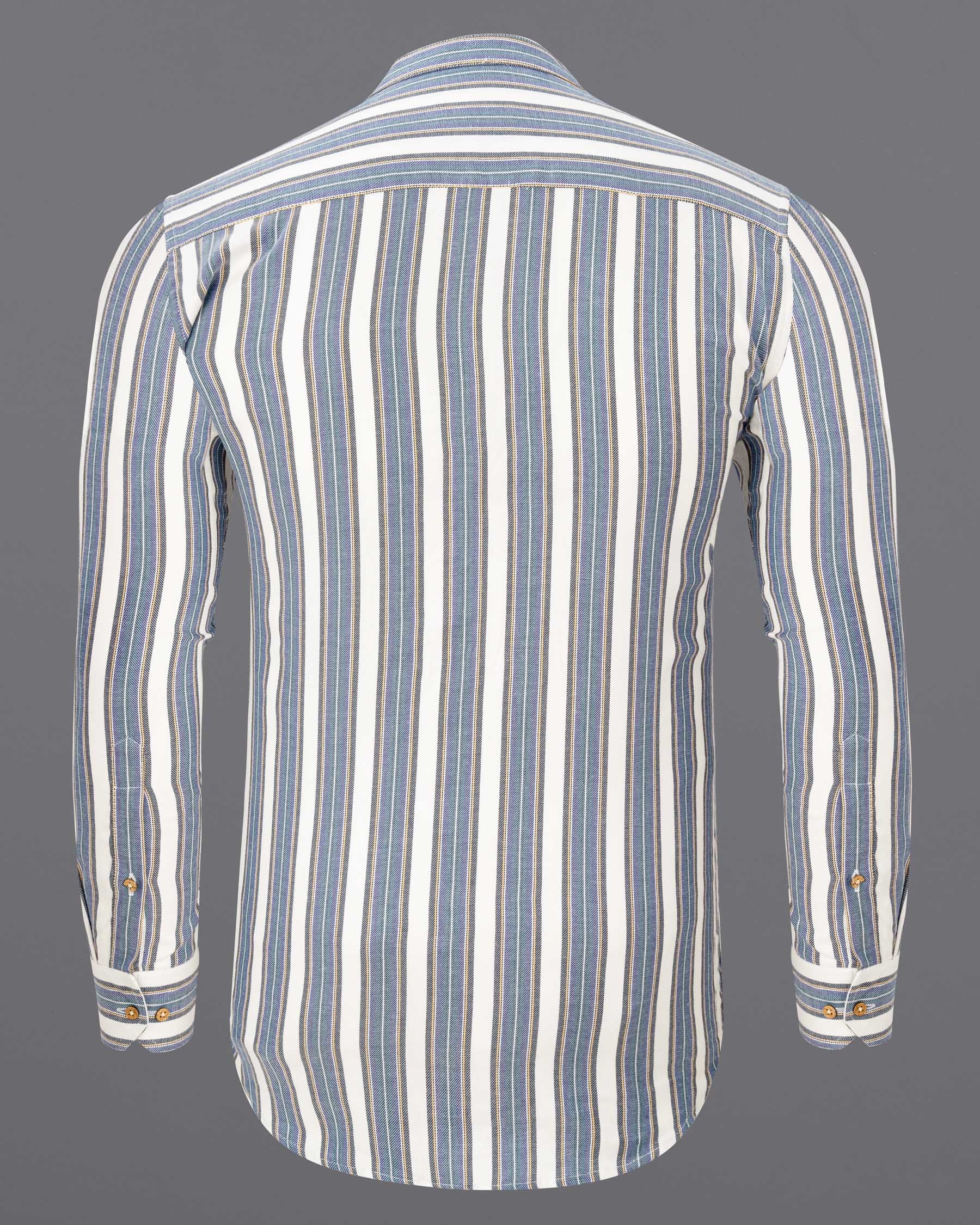 Soapstone White and denim blue Striped Twill Premium Cotton Kurta Shirt