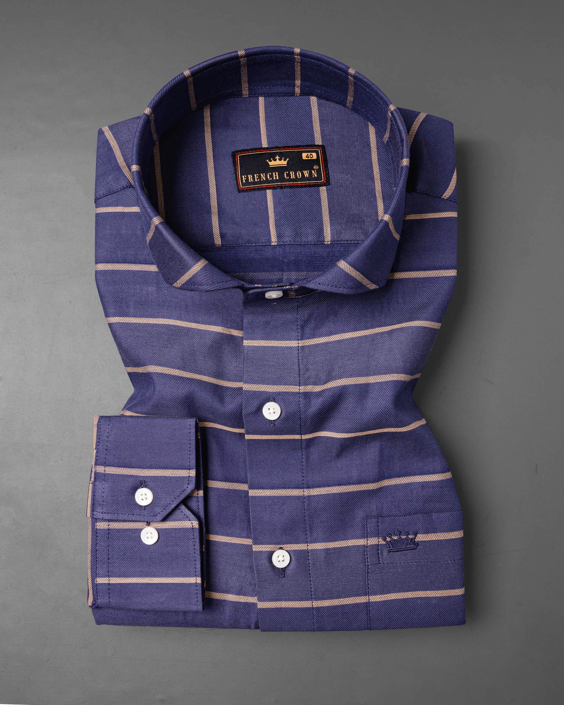 Gun Powder Blue and Pavlova Striped Twill Premium Cotton Shirt