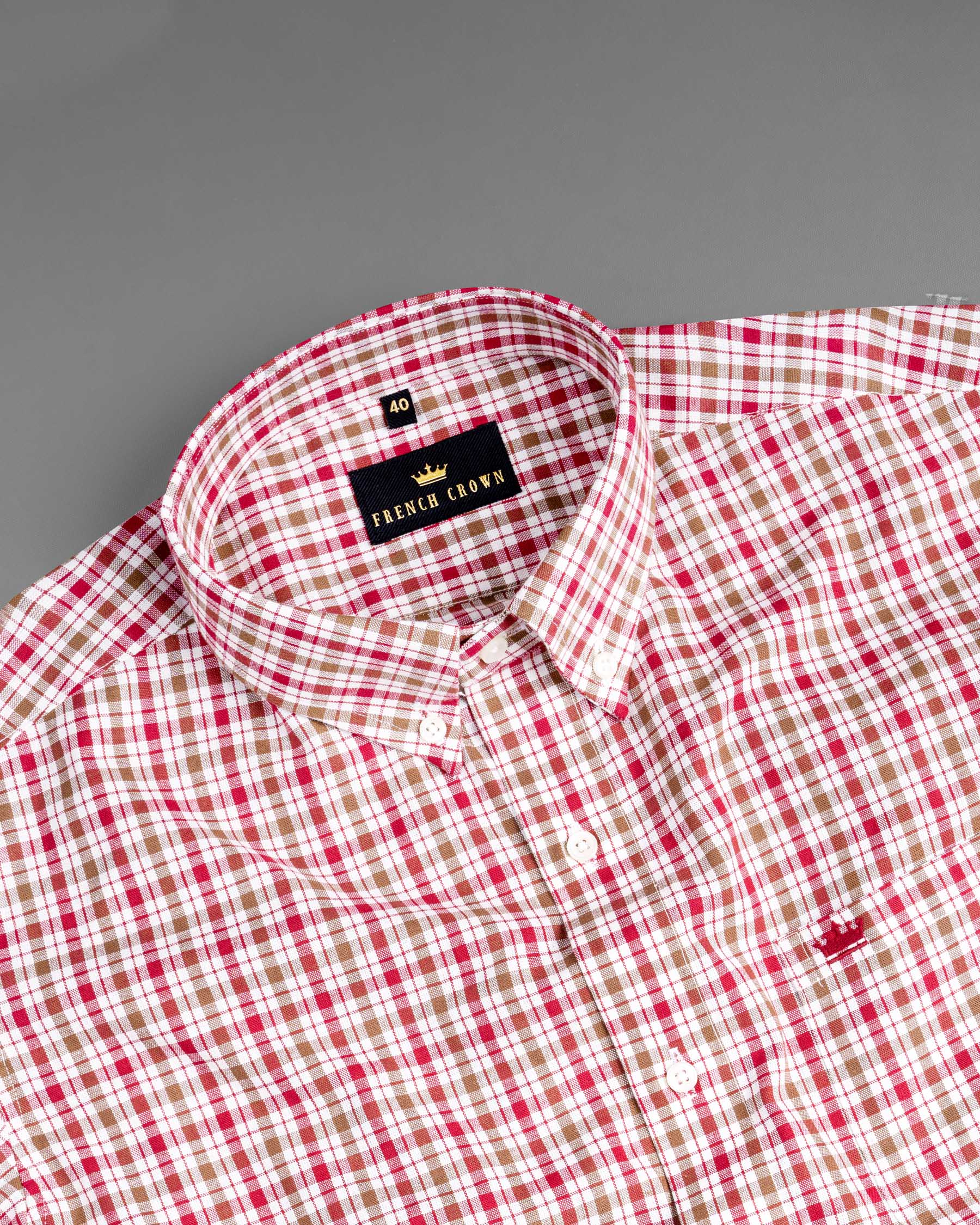 Raspberry Pink with Mocha Brown Checked Royal Oxford Shirt