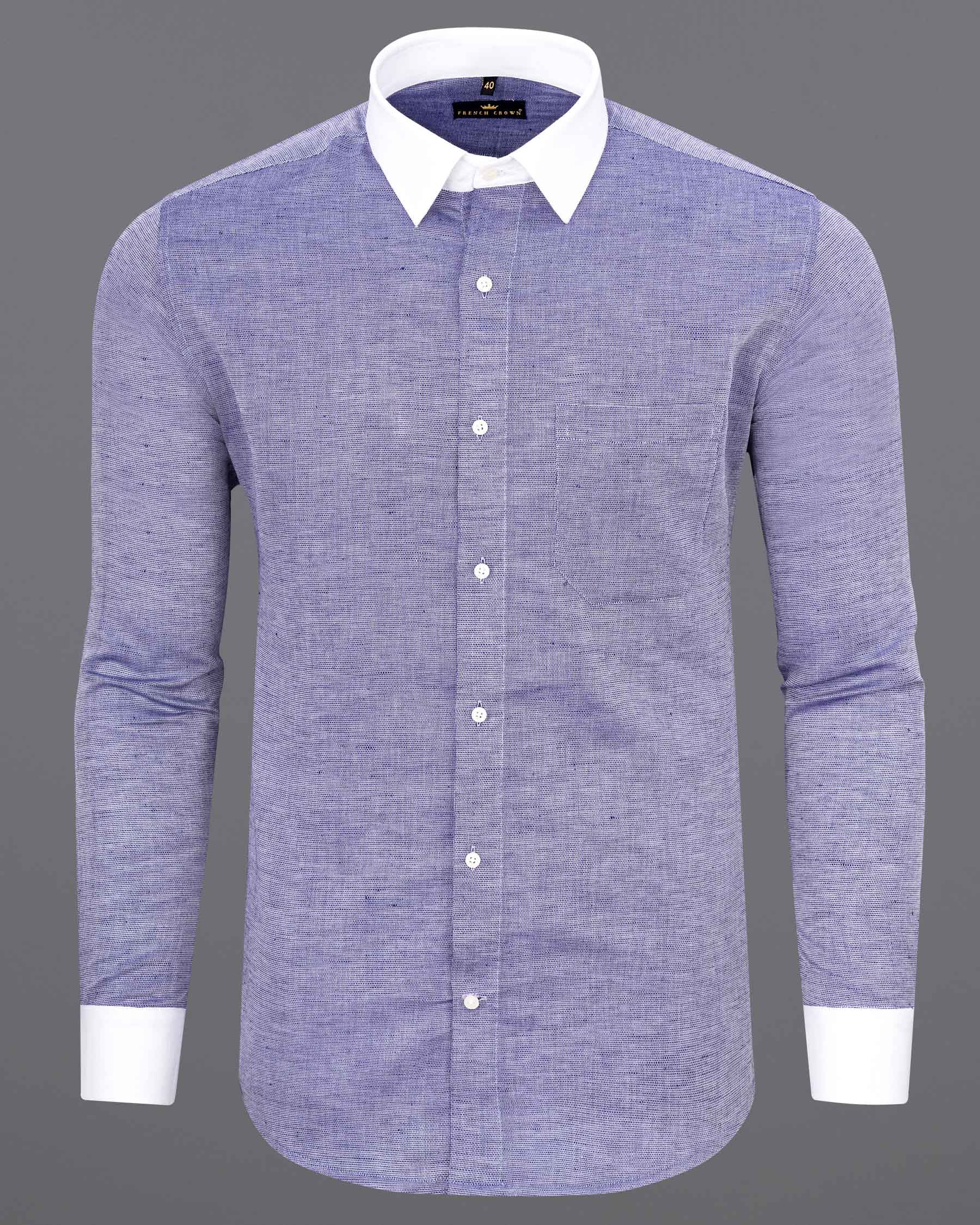 Deluge Blue with White Collar Luxurious Linen Shirt