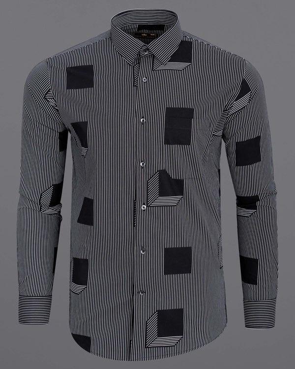 Jade Black 3D Box Printed and Pin Striped Premium Cotton Shirt