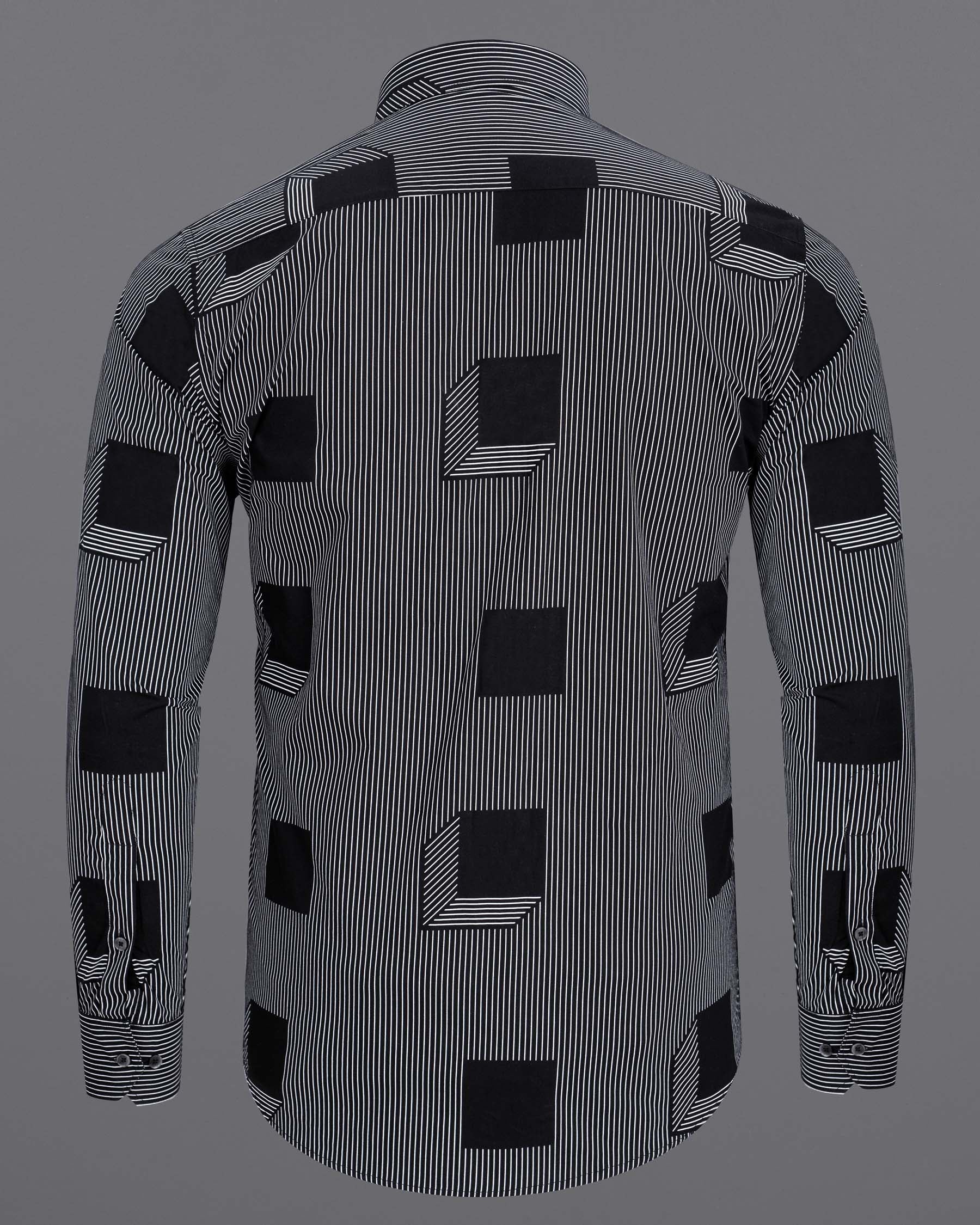 Jade Black 3D Box Printed and Pinstriped Premium Cotton Shirt