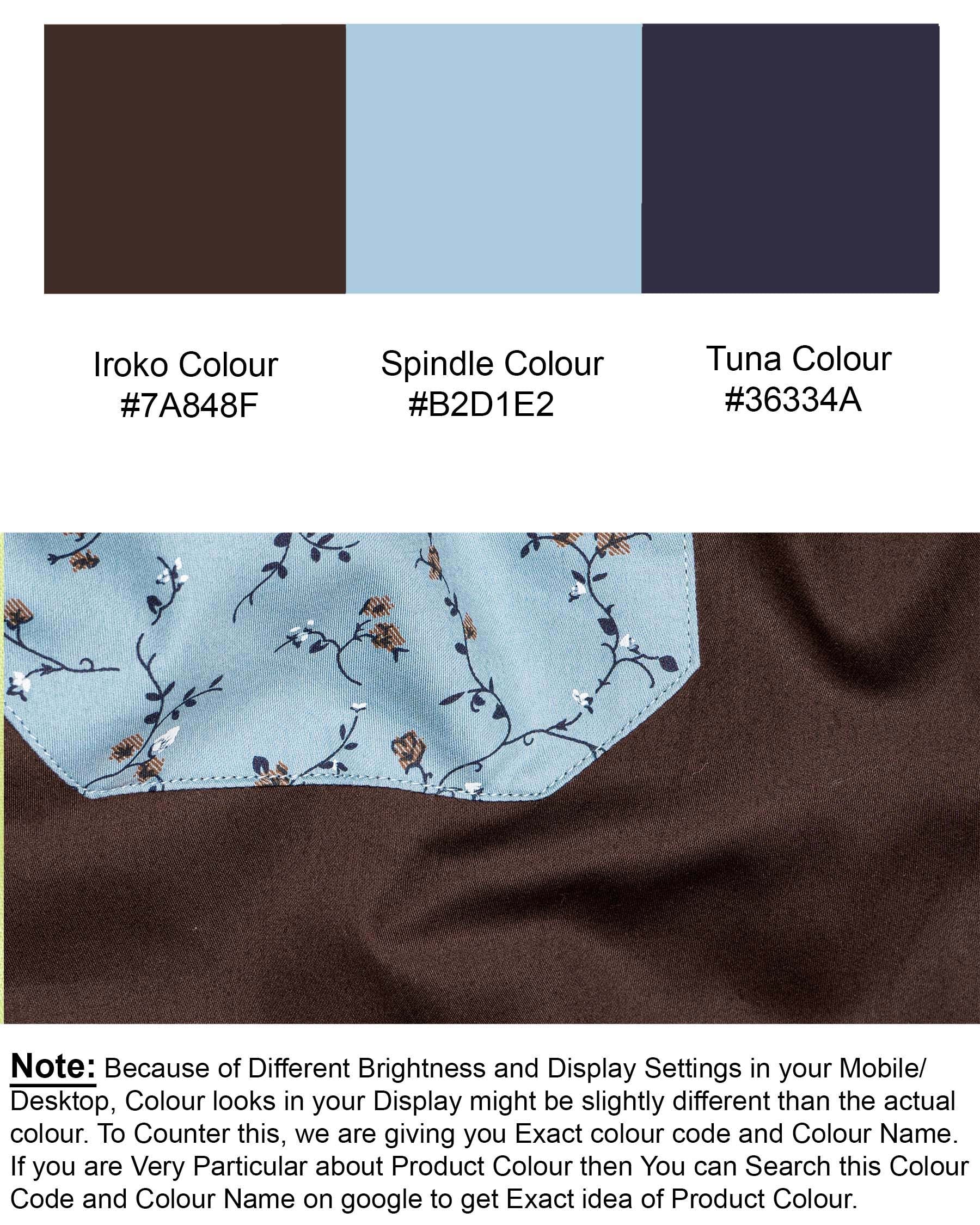Iroko Brown with Spindle Blue Floral Printed Super Soft Premium Cotton Designer Shirt 6940-P38-38,6940-P38-H-38,6940-P38-39,6940-P38-H-39,6940-P38-40,6940-P38-H-40,6940-P38-42,6940-P38-H-42,6940-P38-44,6940-P38-H-44,6940-P38-46,6940-P38-H-46,6940-P38-48,6940-P38-H-48,6940-P38-50,6940-P38-H-50,6940-P38-52,6940-P38-H-52