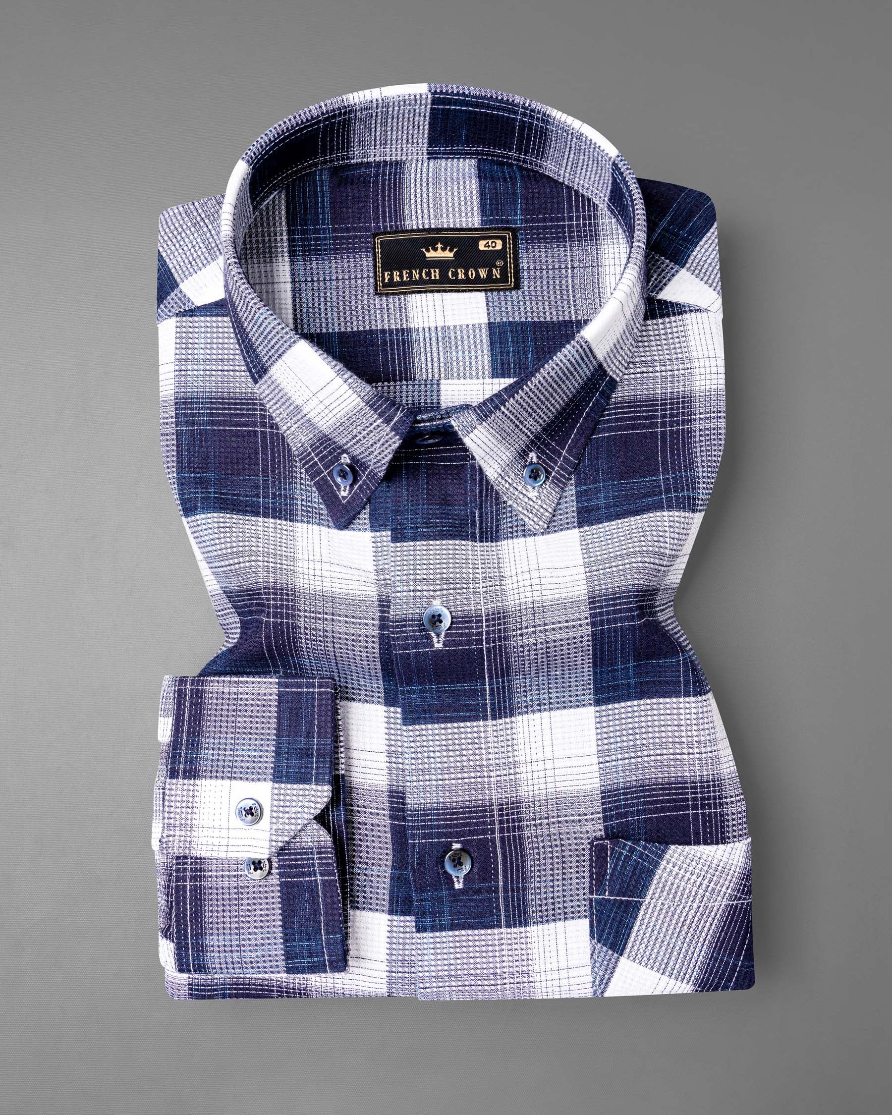 Dusk Blue Formal/Casual Checks-Plaid Premium Cotton Button-Down