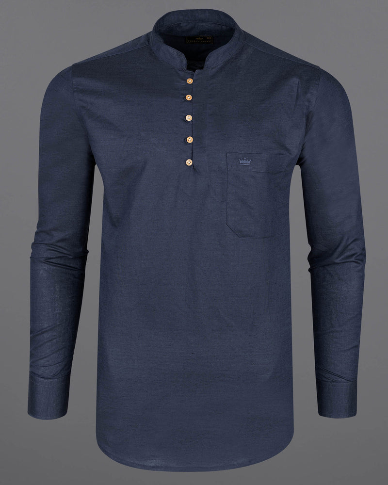 Limed Spruce Blue Luxurious Linen Kurta Shirt