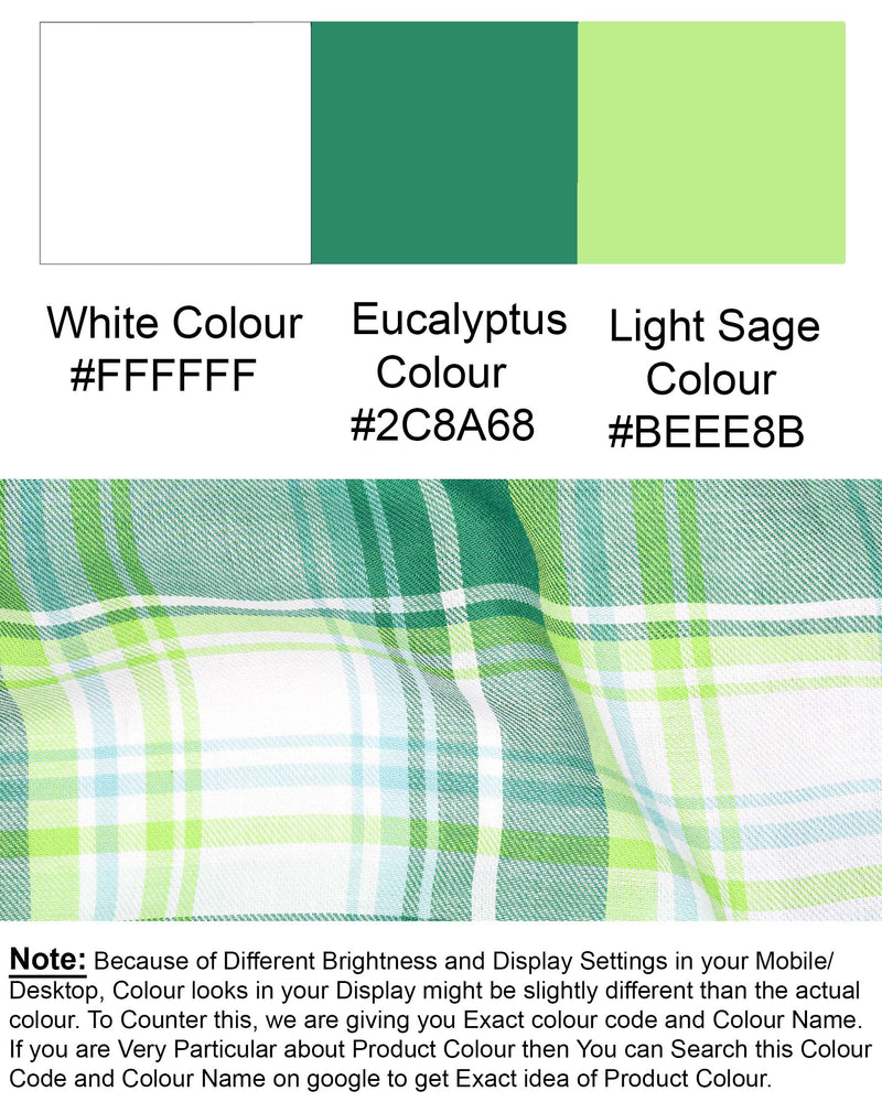 Eucalyptus Green and Light Sage Green Twill Plaid Premium Cotton Shirt 7045-38, 7045-H-38, 7045-39, 7045-H-39, 7045-40, 7045-H-40, 7045-42, 7045-H-42, 7045-44, 7045-H-44, 7045-46, 7045-H-46, 7045-48, 7045-H-48, 7045-50, 7045-H-50, 7045-52, 7045-H-52