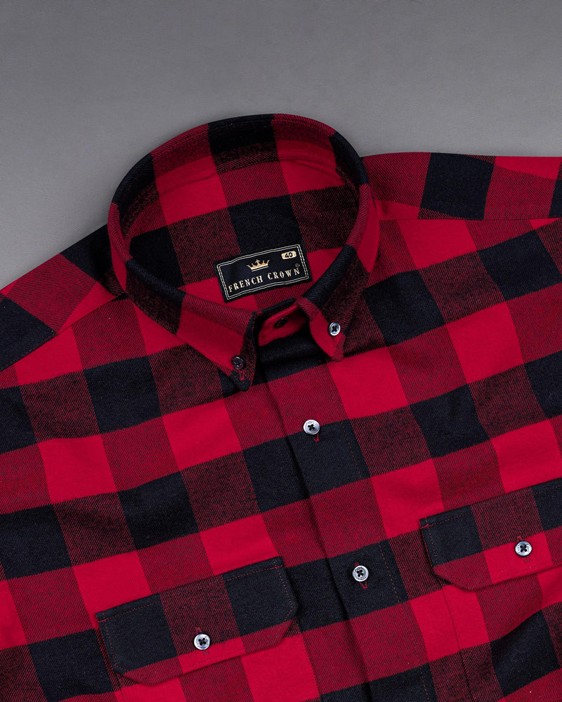 Cardinal Red and Jade Black Flannel Overshirt/Shacket