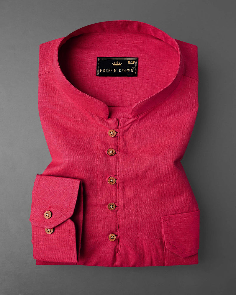 Jasper Red Heavyweight Luxurious Linen Kurta Shirt