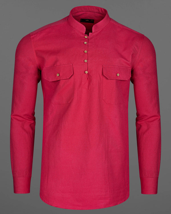 Jasper Red Heavyweight Luxurious Linen Kurta Shirt